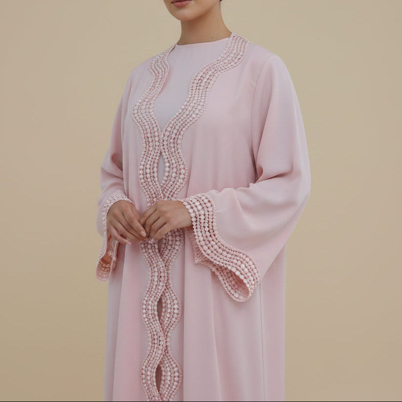 Lunéa Lace Trim Nida Open Abaya Set, view 2