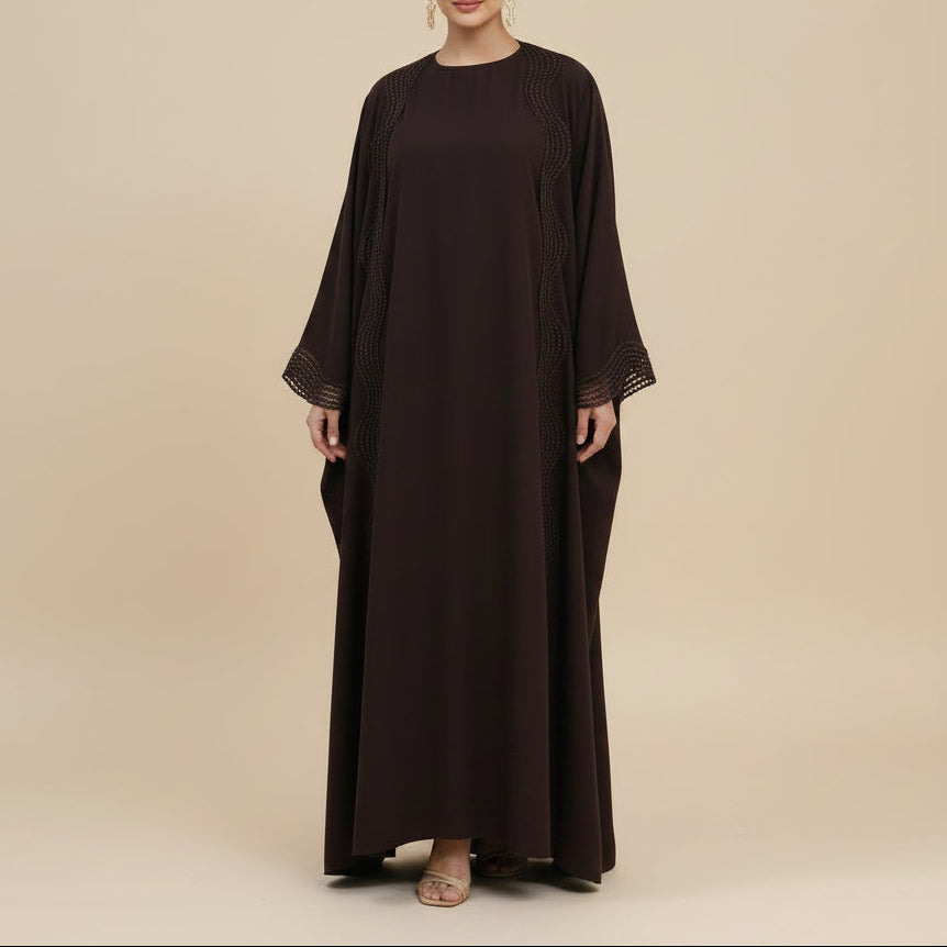 Lunéa Lace Trim Nida Open Abaya Set, view 3