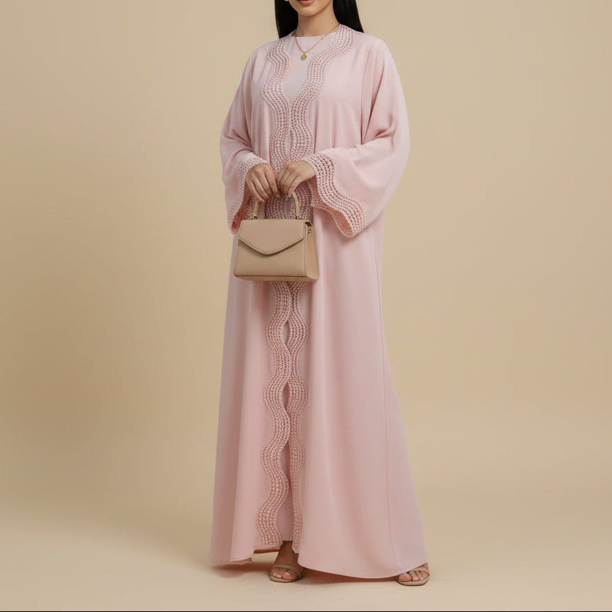 Lunéa Lace Trim Nida Open Abaya Set, view 6