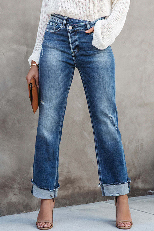 Margovil High Waist Straight Leg Ripped Denim Pants by Margovil