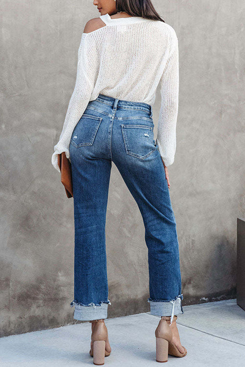 Margovil High Waist Straight Leg Ripped Denim Pants, view 4