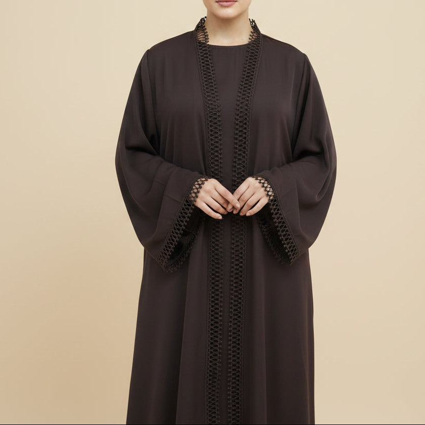 Aveline Trim Detail Open Abaya Set by Try Modest