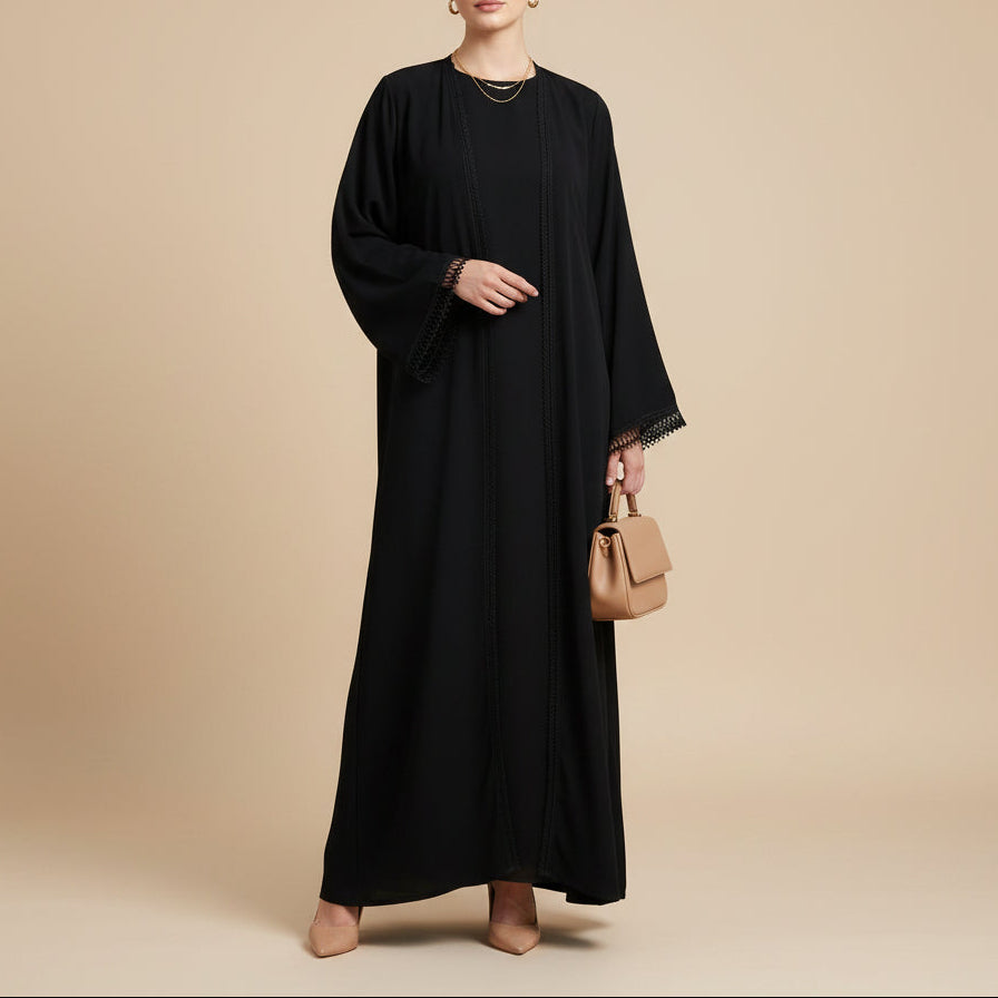 Aveline Trim Detail Open Abaya Set, view 3