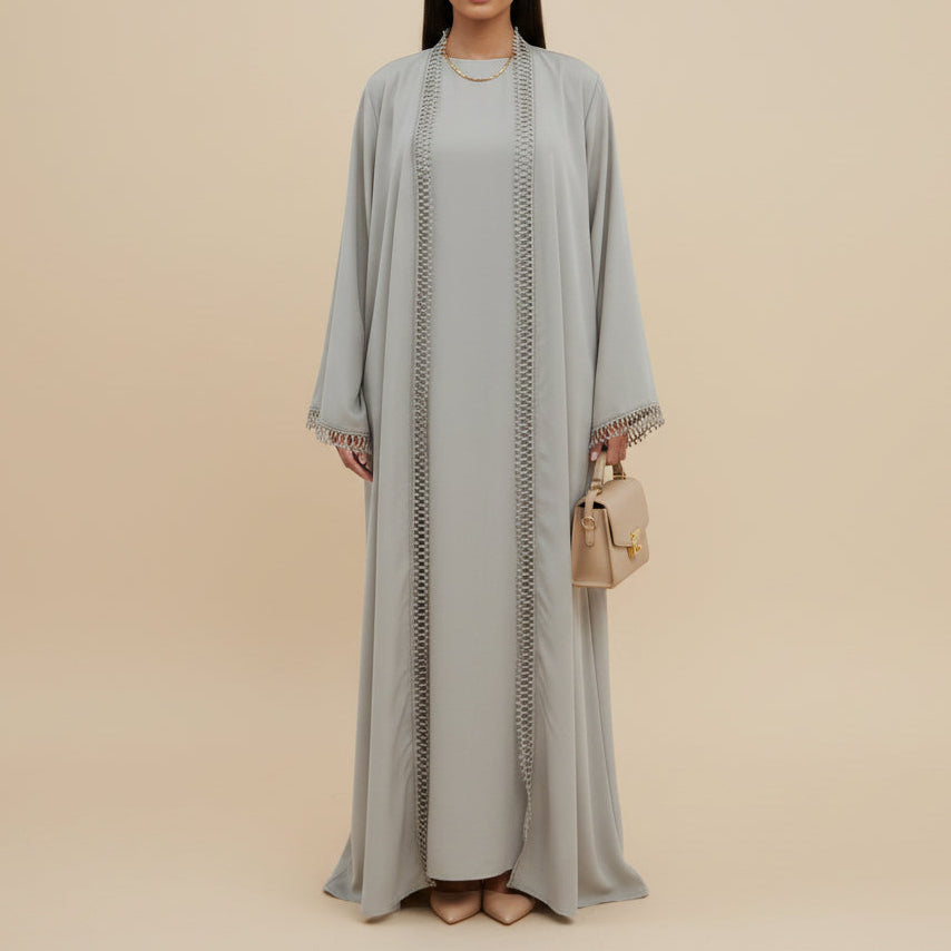 Aveline Trim Detail Open Abaya Set, view 6