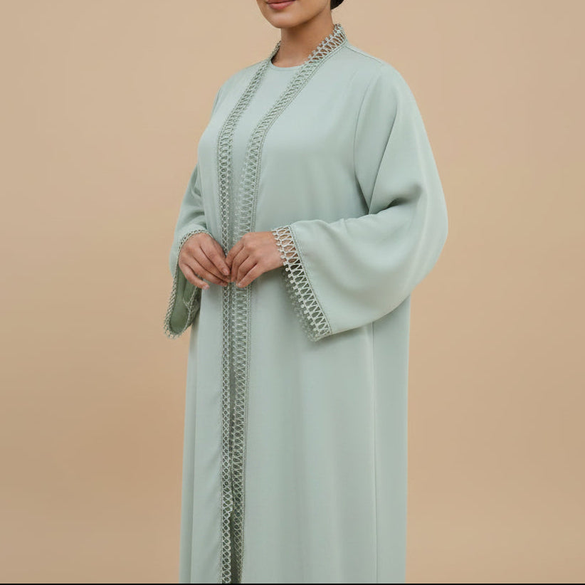 Aveline Trim Detail Open Abaya Set, view 7