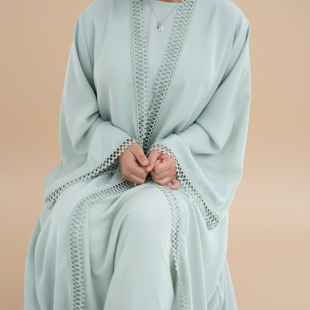 Aveline Trim Detail Open Abaya Set, view 8