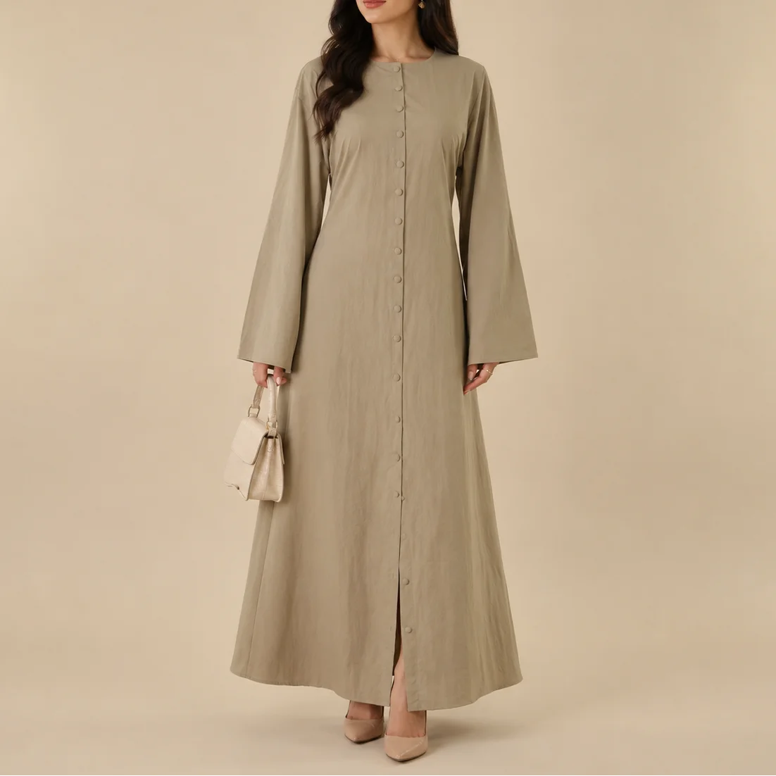 Élodie Button-Front Tie-Back Modest Robe by Try Modest