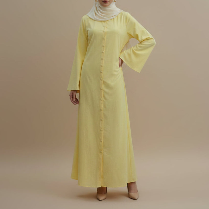 Élodie Button-Front Tie-Back Modest Robe, view 2