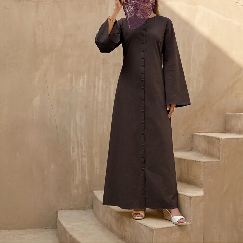 Élodie Button-Front Tie-Back Modest Robe, view 6