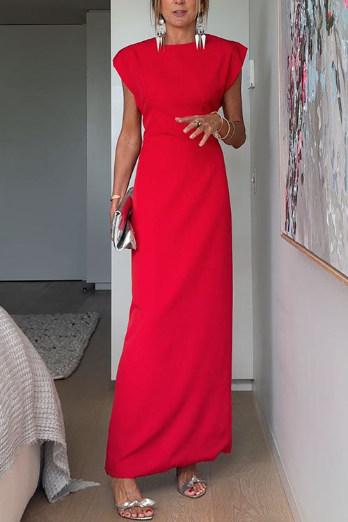 Crewneck Short Sleeves Maxi Party Dress, view 2