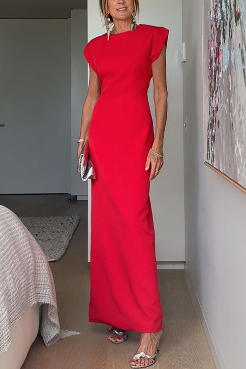 Crewneck Short Sleeves Maxi Party Dress, view 3