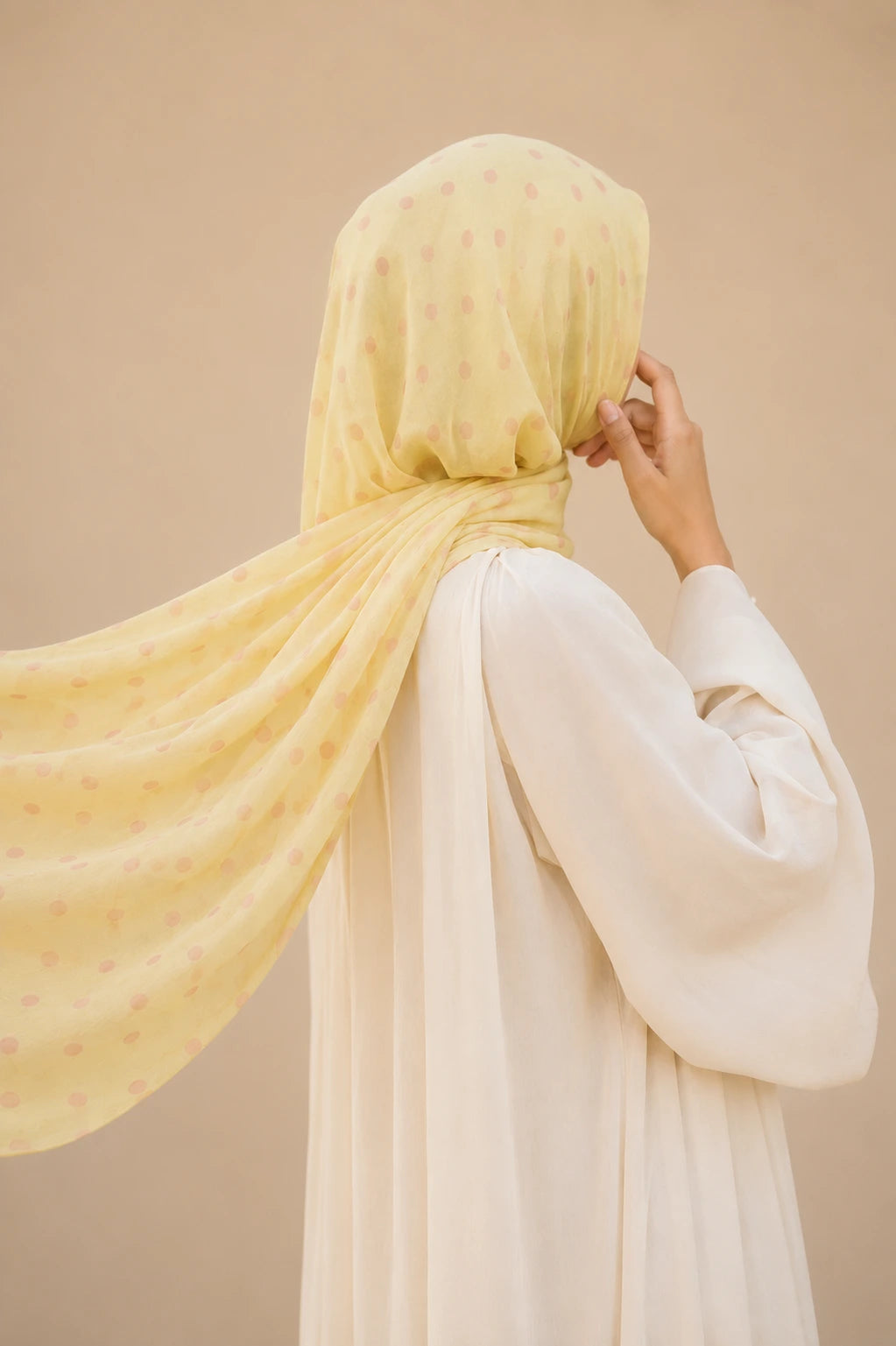 Butter Yellow Polka Dot Premium Modal Hijab, view 2