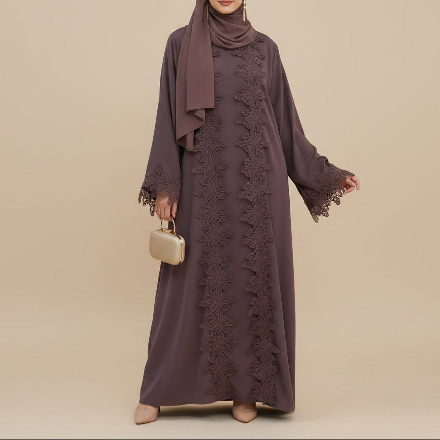 Lucienna Floral Lace Open Abaya Set by Try Modest
