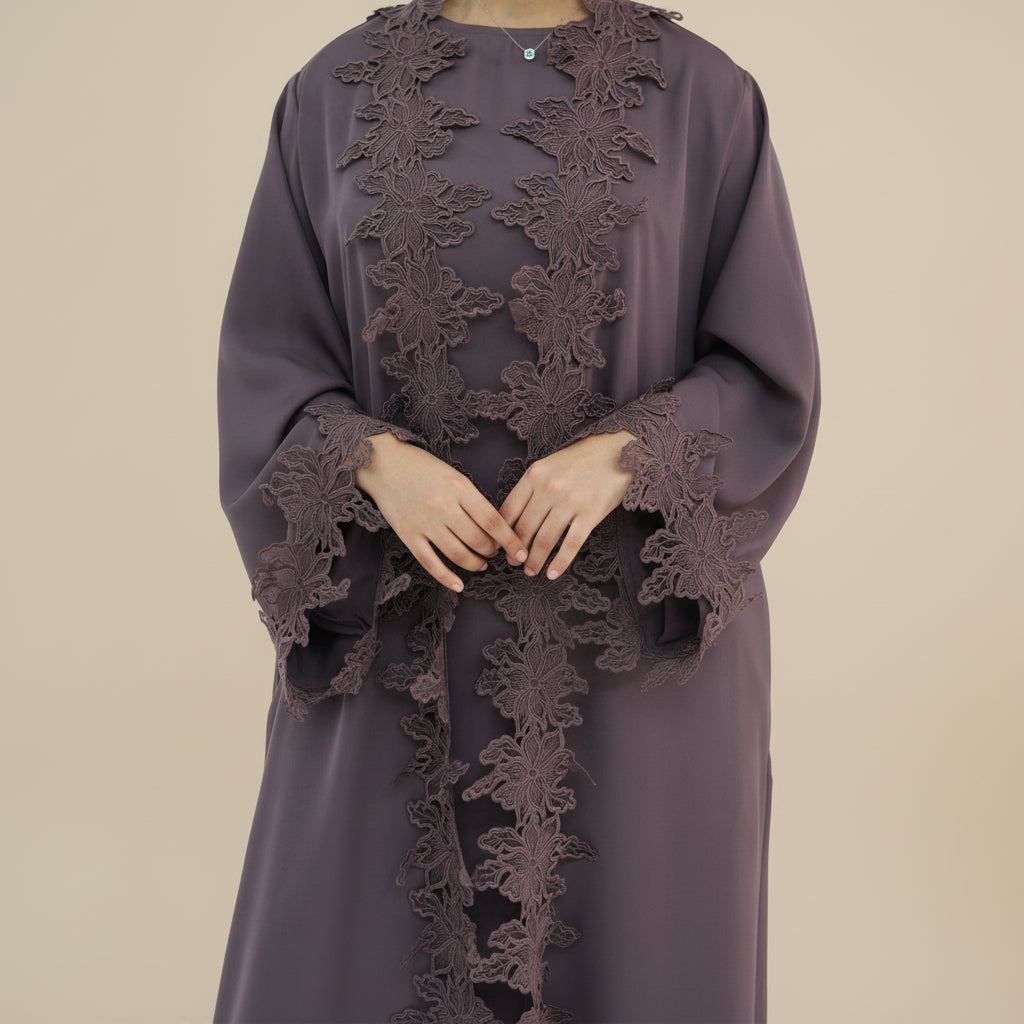 Lucienna Floral Lace Open Abaya Set, view 3