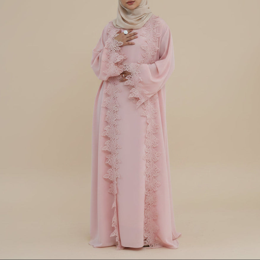 Lucienna Floral Lace Open Abaya Set, view 5