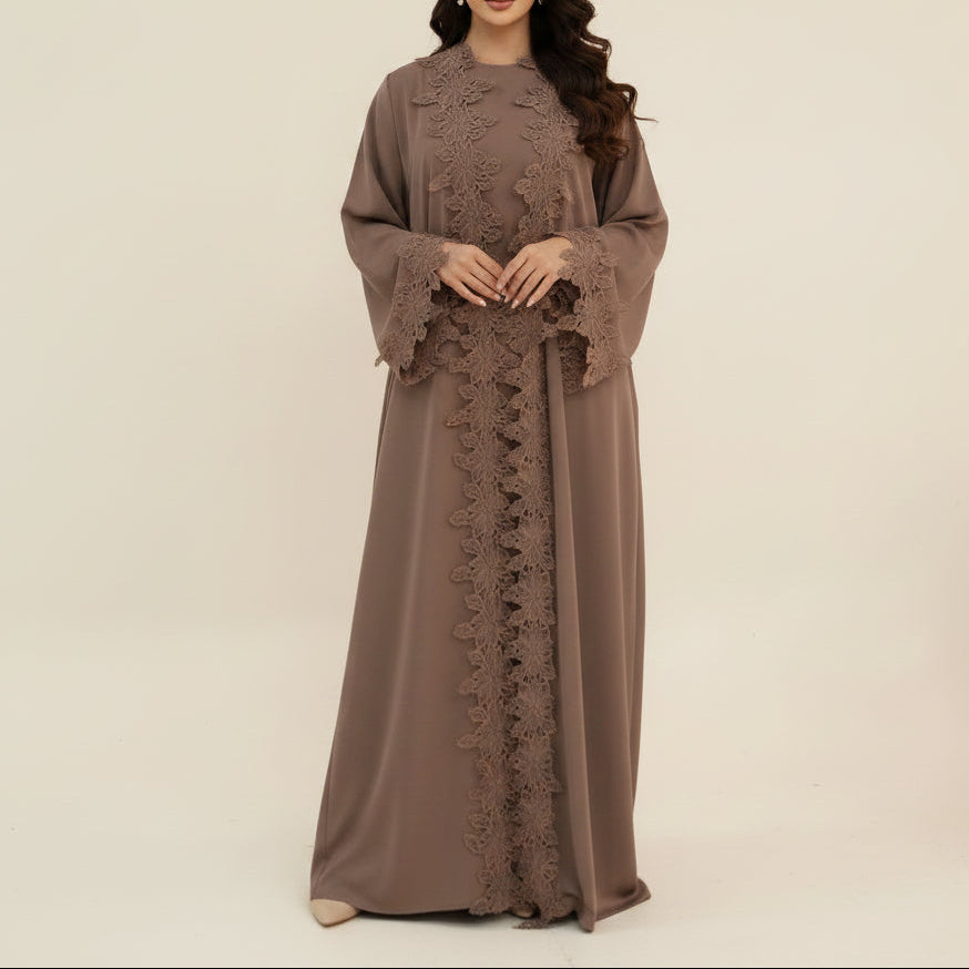 Lucienna Floral Lace Open Abaya Set, view 6