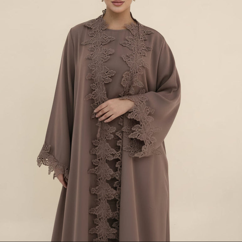 Lucienna Floral Lace Open Abaya Set, view 7