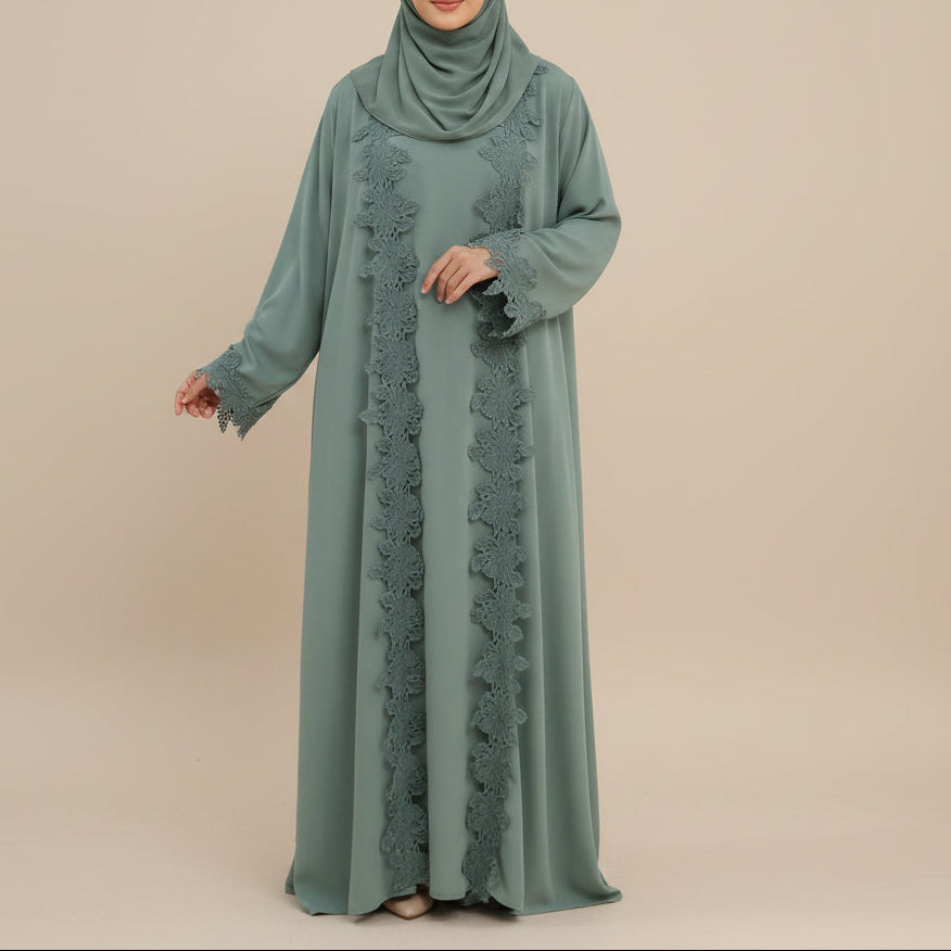 Lucienna Floral Lace Open Abaya Set, view 8