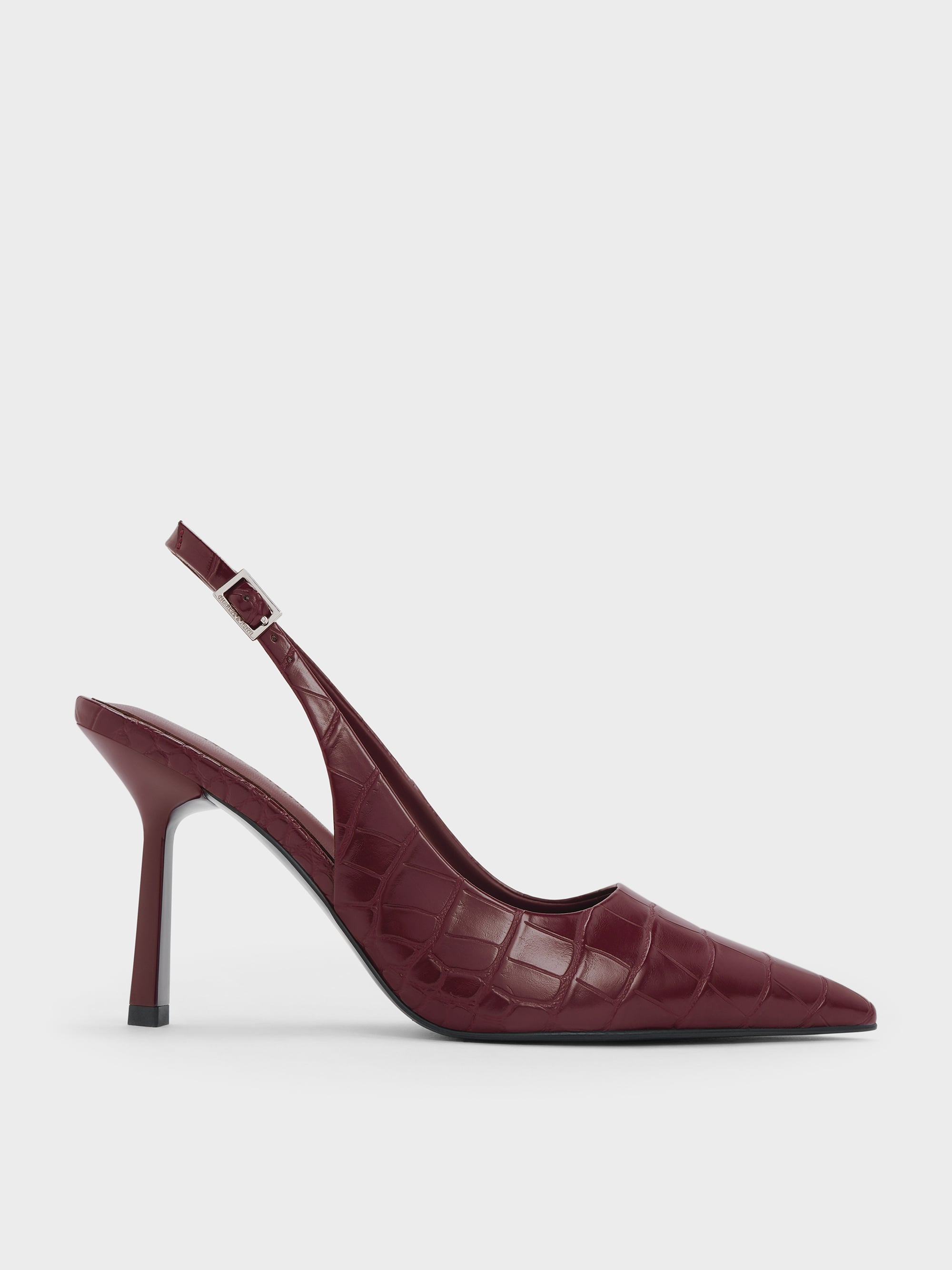 CHARLES & KEITH - Croc-Effect Pointed Slingback Pumps by Charles & Keith US