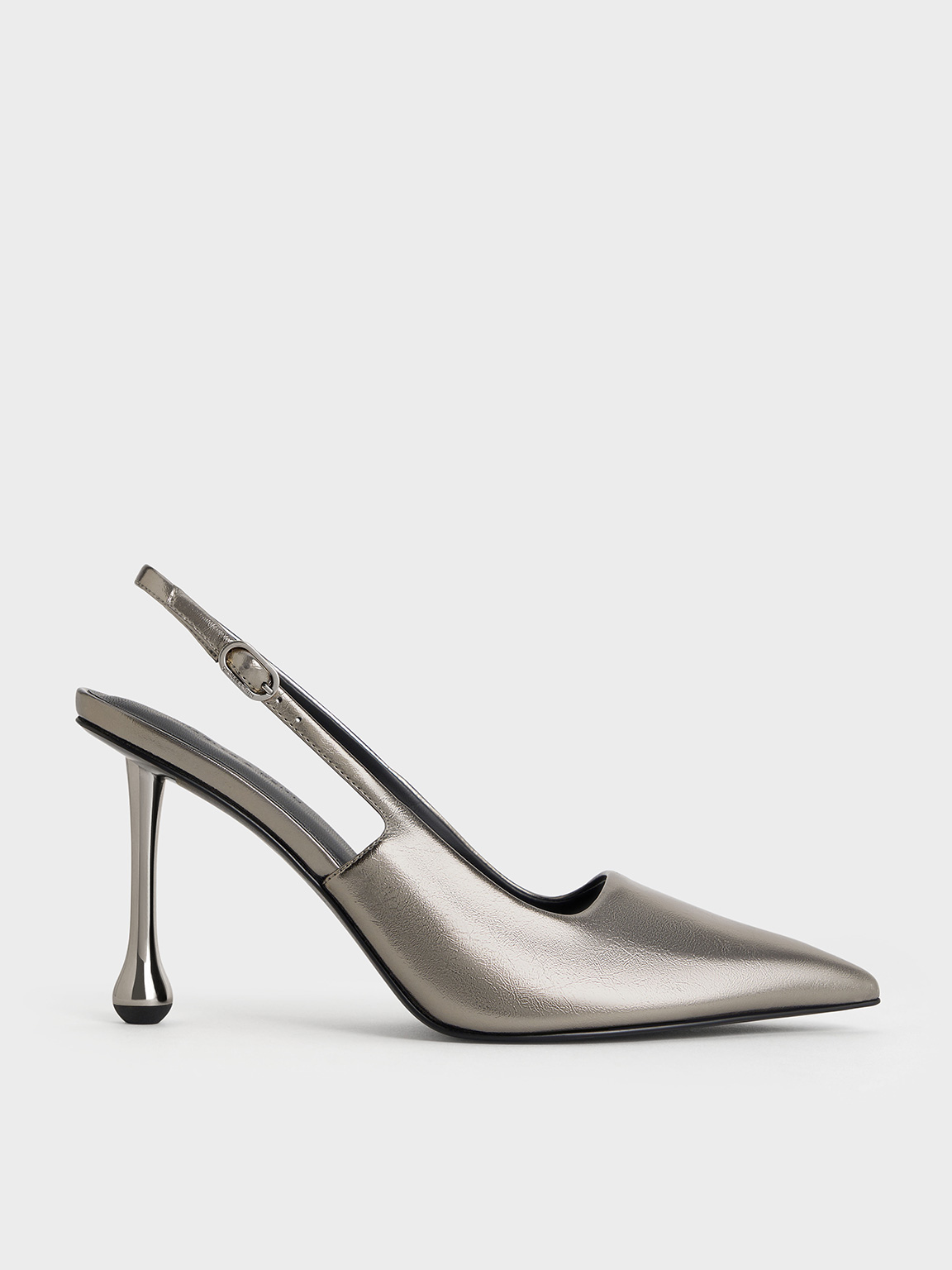CHARLES & KEITH - Metallic Sculptural-Heel Pointed Pumps by Charles & Keith US