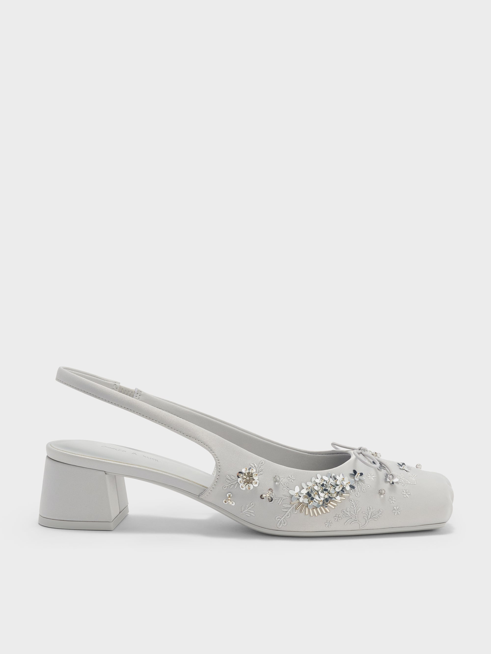CHARLES & KEITH - Sadira Satin Embroidered Sequinned Slingback Pumps by Charles & Keith US