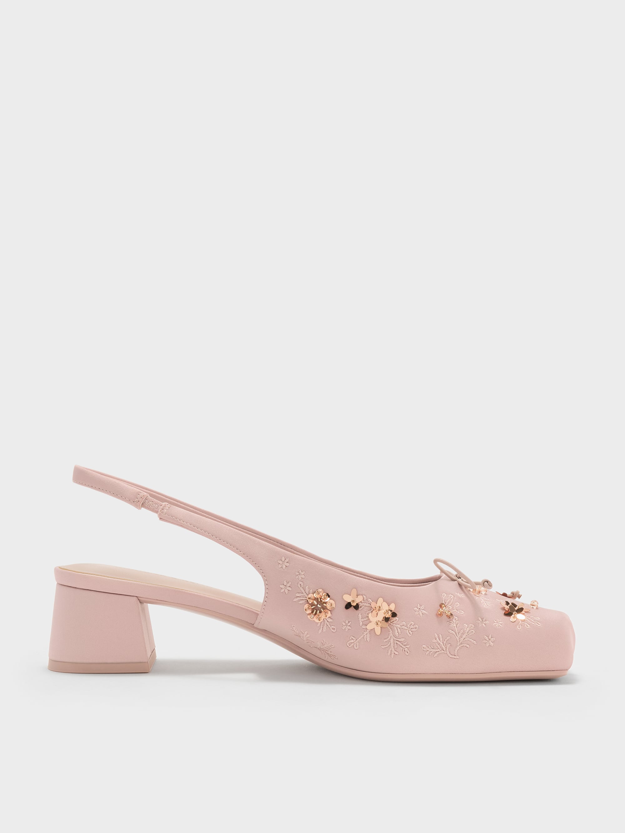 CHARLES & KEITH - Sadira Satin Embroidered Sequinned Slingback Pumps by Charles & Keith US