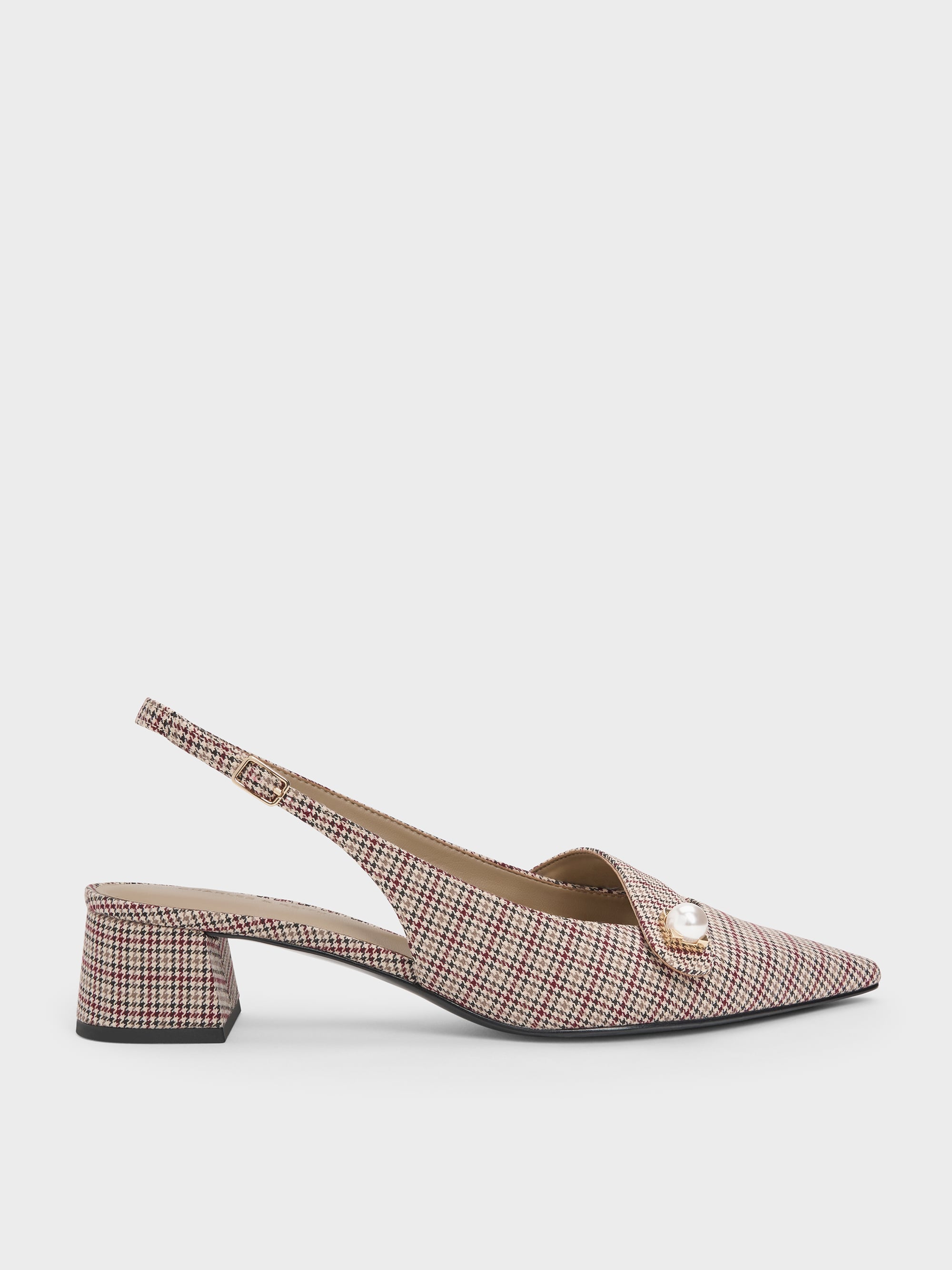 CHARLES & KEITH - Marie Checkered Pearl Slingback Pumps by Charles & Keith US