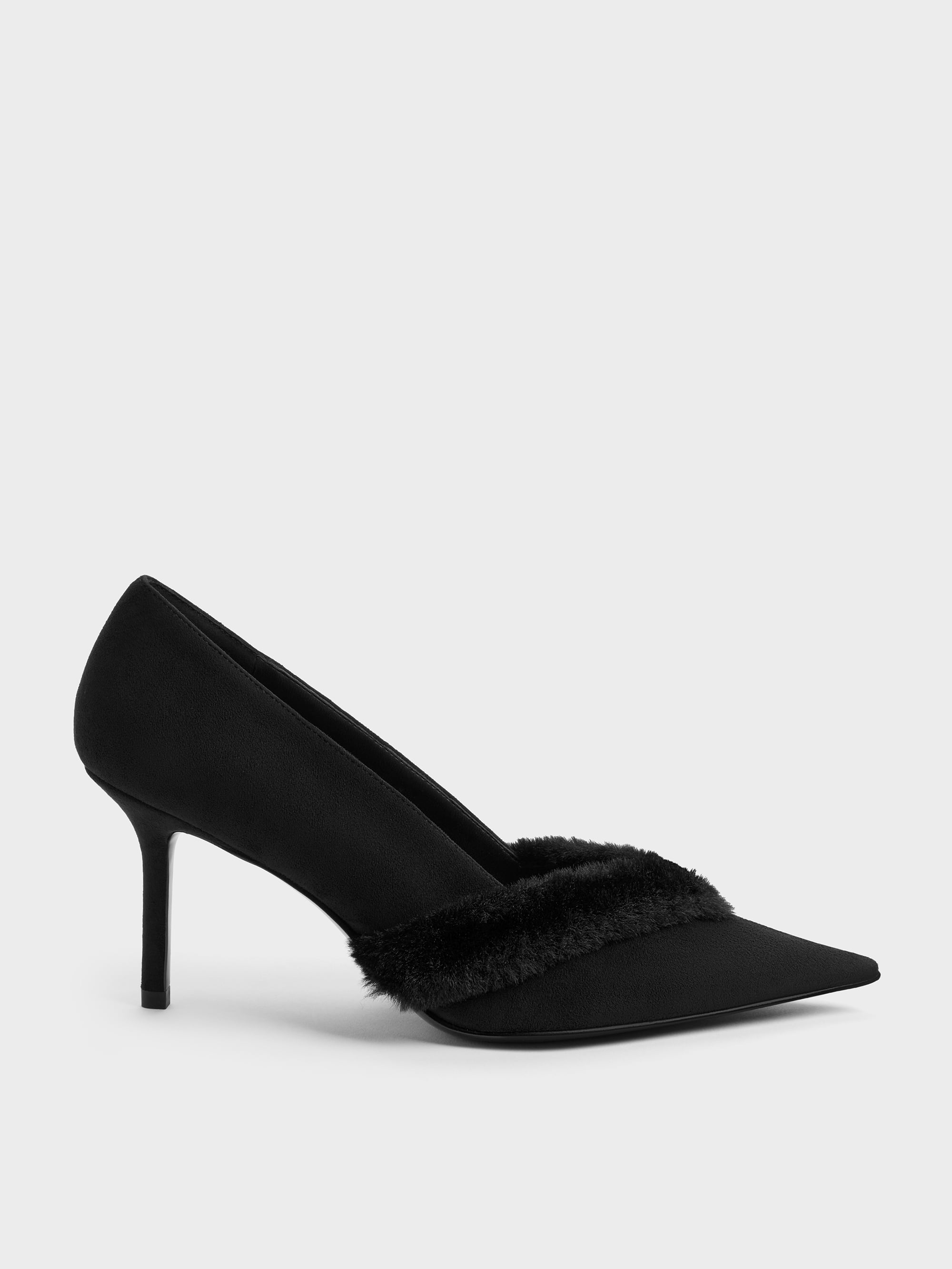 CHARLES & KEITH - Emila Faux Suede Fur-Trim Pointed Pumps by Charles & Keith US