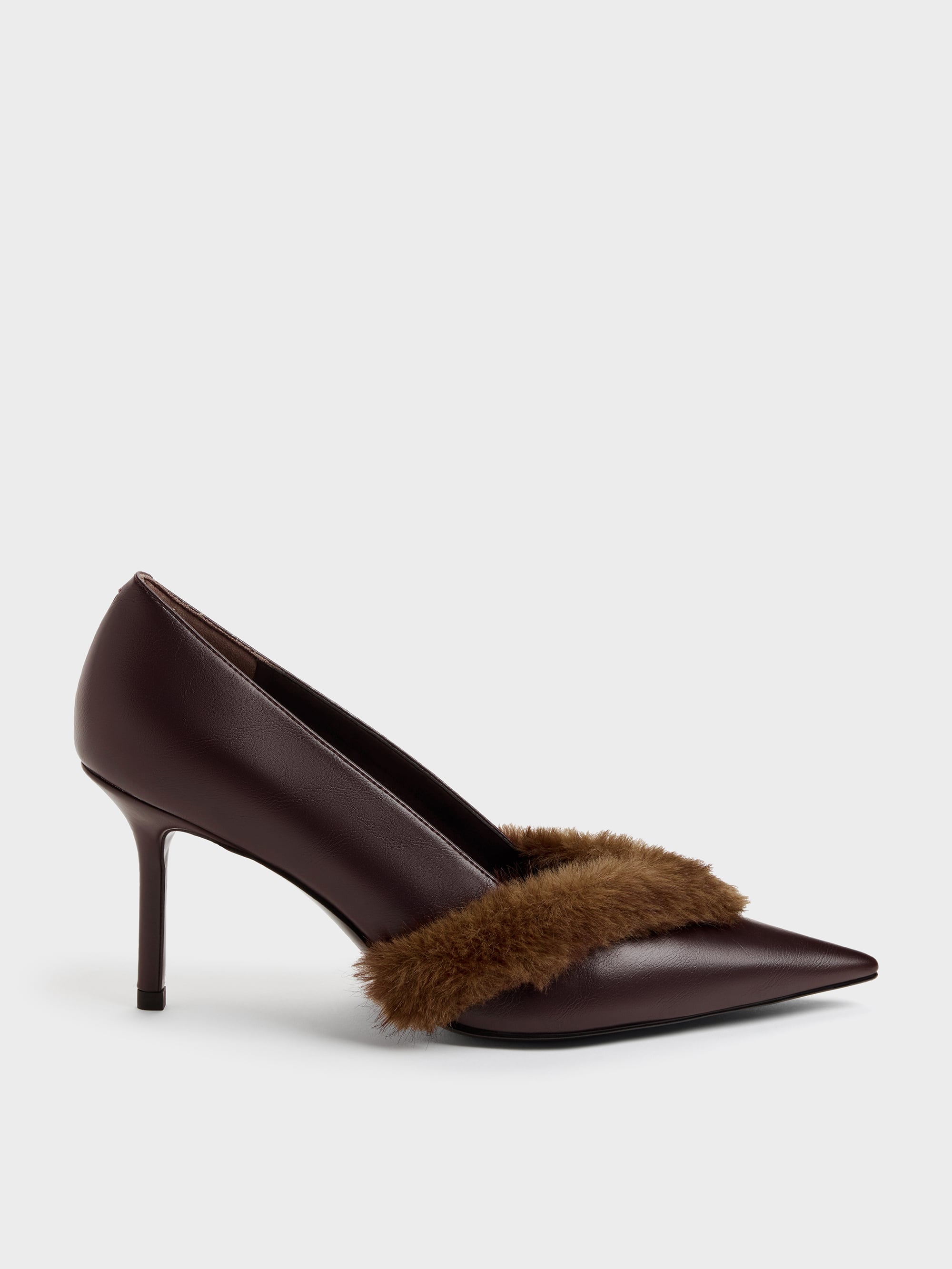 CHARLES & KEITH - Emila Fur-Trim Pointed Pumps by Charles & Keith US