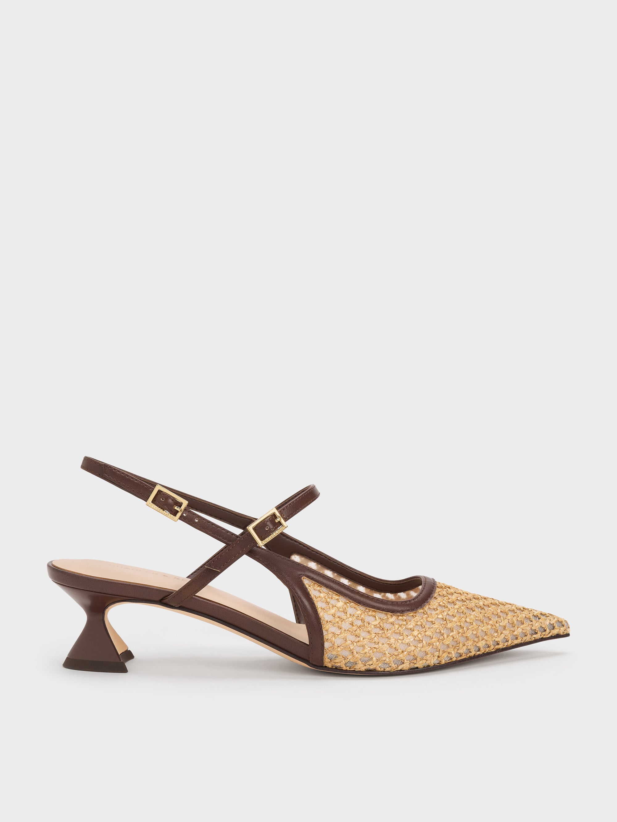 CHARLES & KEITH - Raffia Sculptural-Heel Slingback Pumps by Charles & Keith US