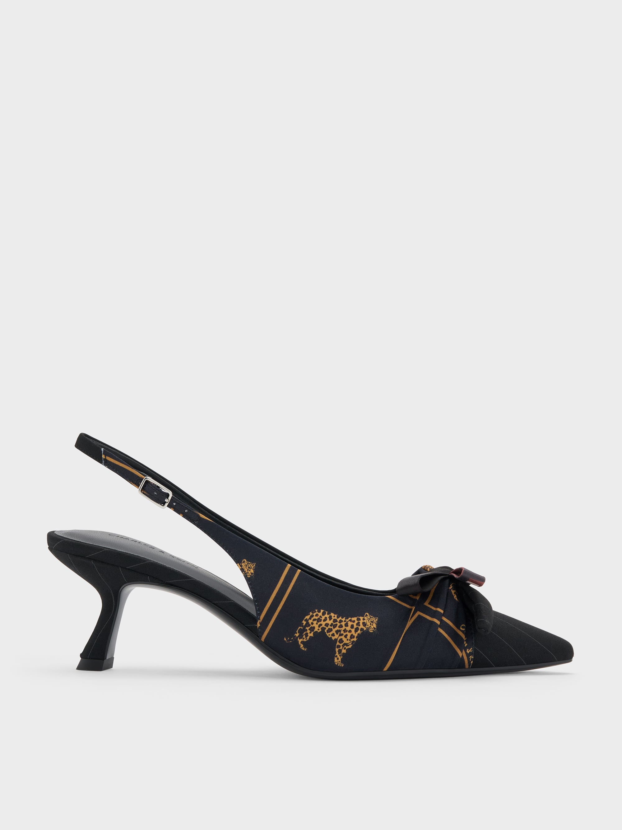 CHARLES & KEITH - Satin Printed-Bow Pointed Slingback Pumps by Charles & Keith US