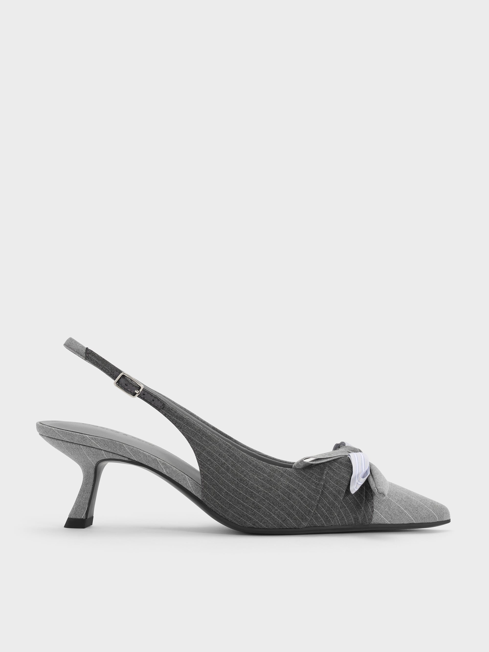 CHARLES & KEITH - Striped Knot-Bow Pointed Slingback Pumps by Charles & Keith US