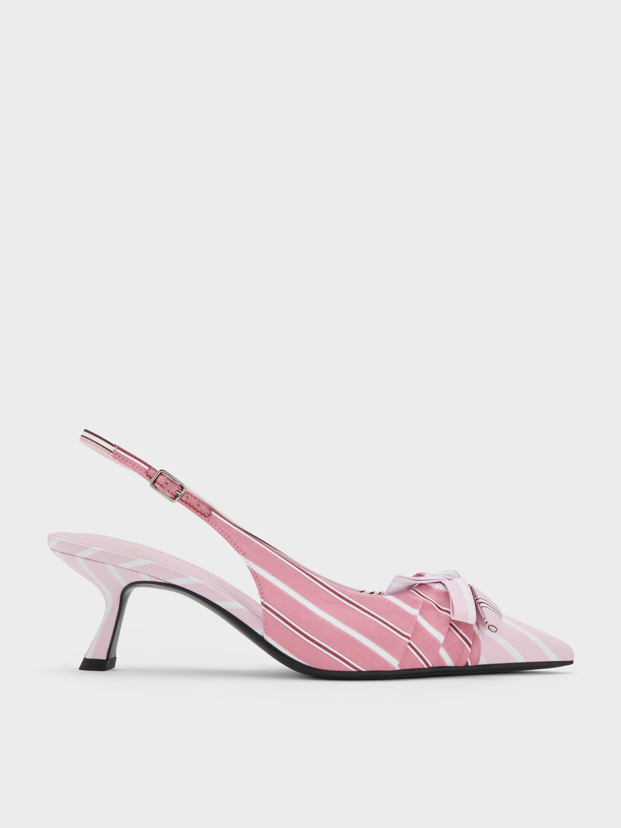CHARLES & KEITH - Striped Knot-Bow Pointed Slingback Pumps by Charles & Keith US