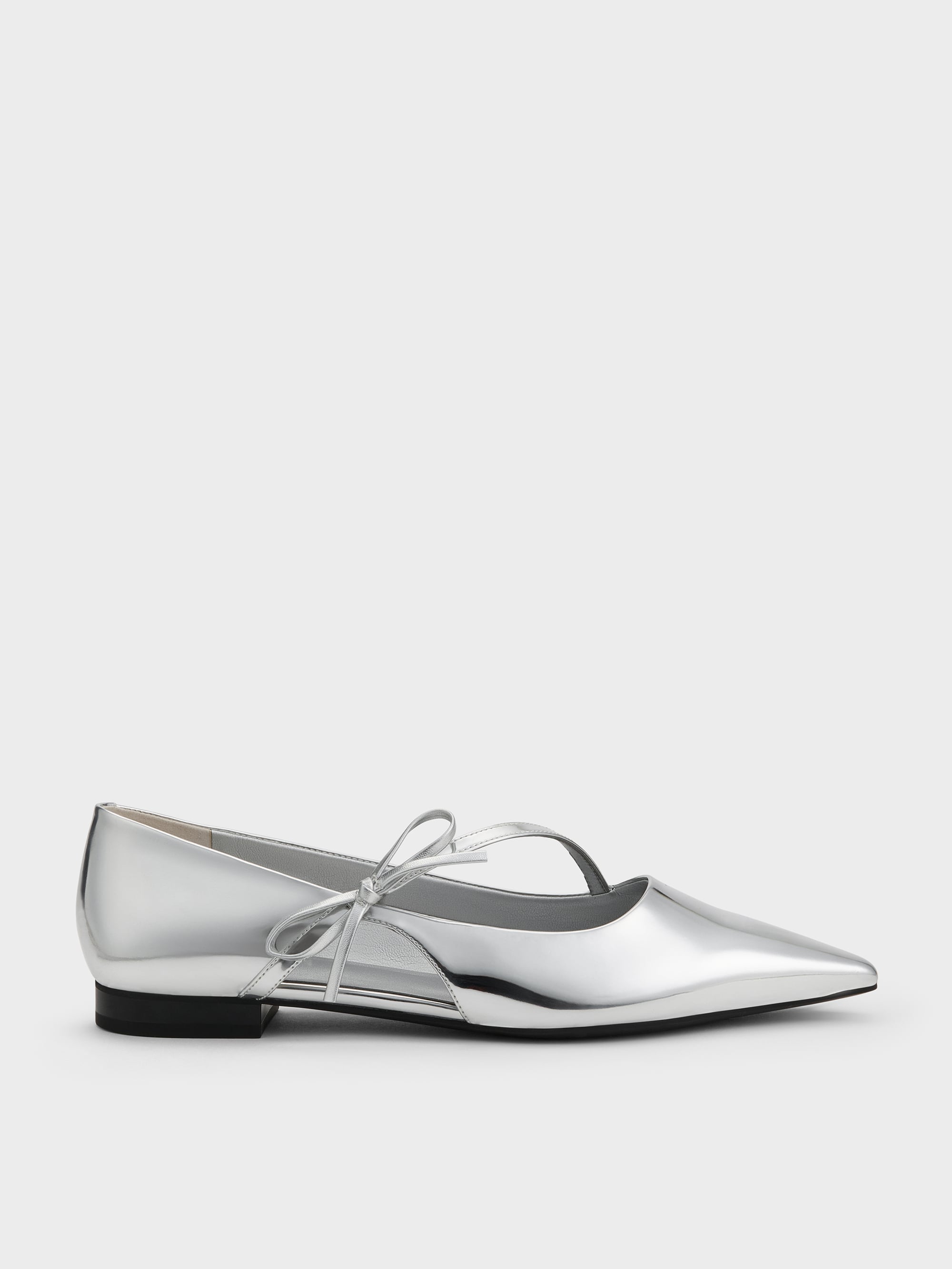 CHARLES & KEITH - Metallic Pointed-Toe Bow-Strap Flats by Charles & Keith US