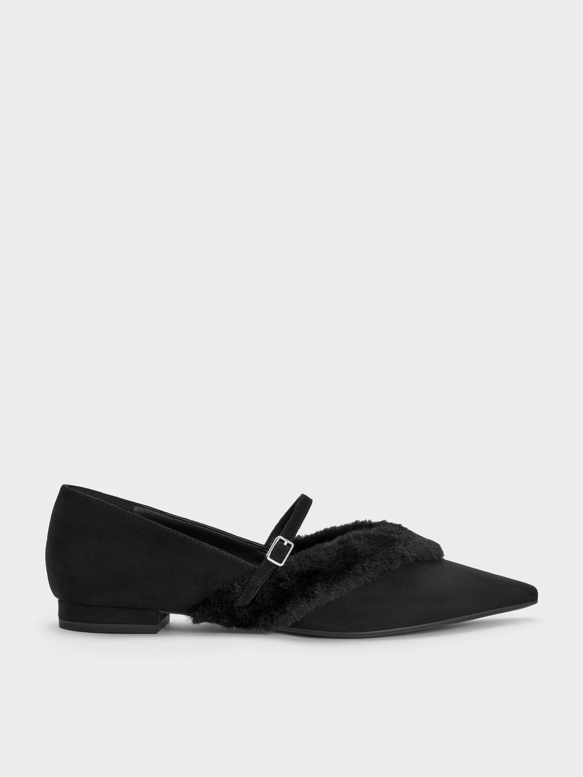 CHARLES & KEITH - Emila Faux Suede Fur-Trim Pointed Mary Janes by Charles & Keith US