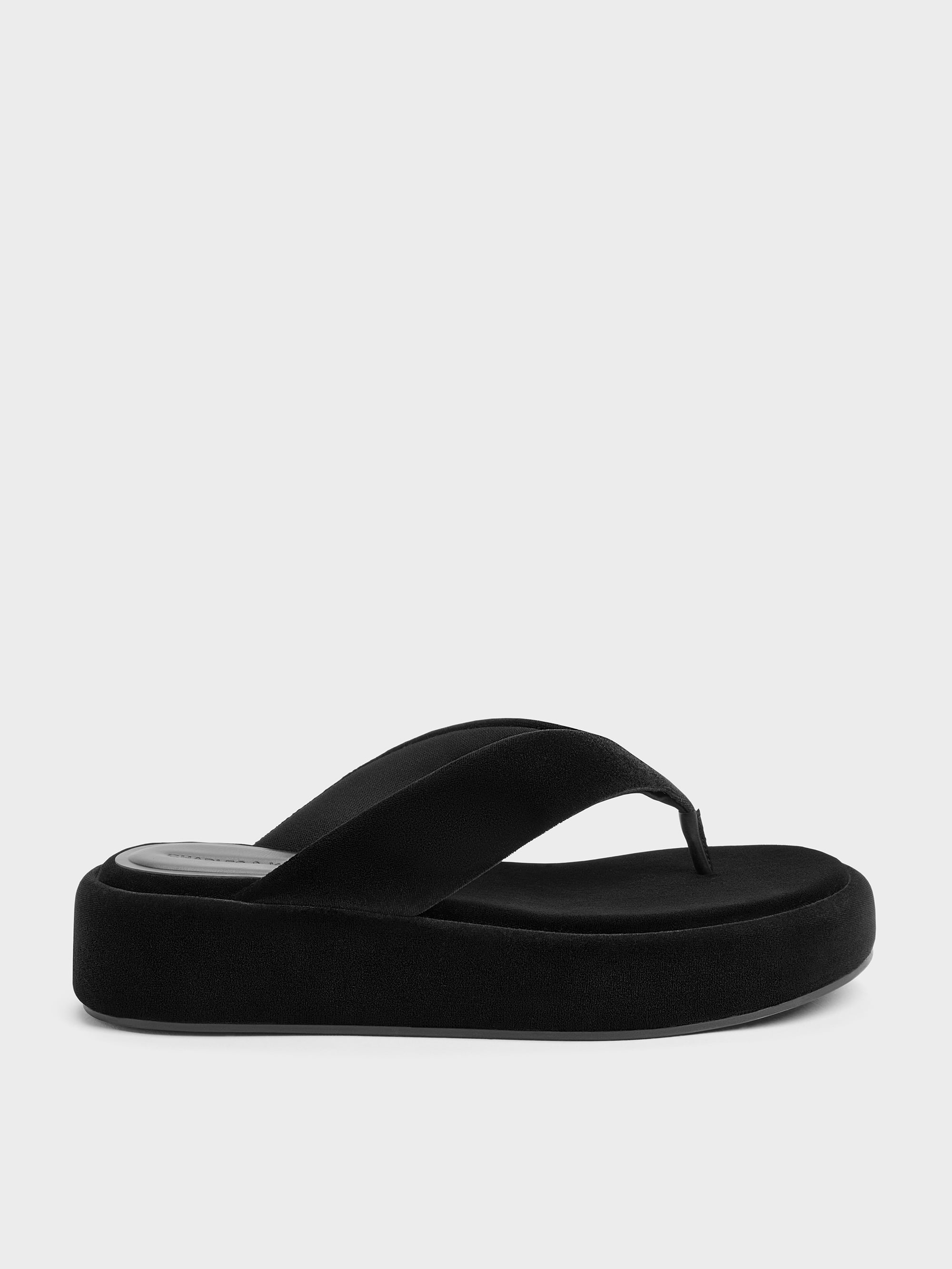 CHARLES & KEITH - Velvet Flatform Thong Sandals by Charles & Keith US