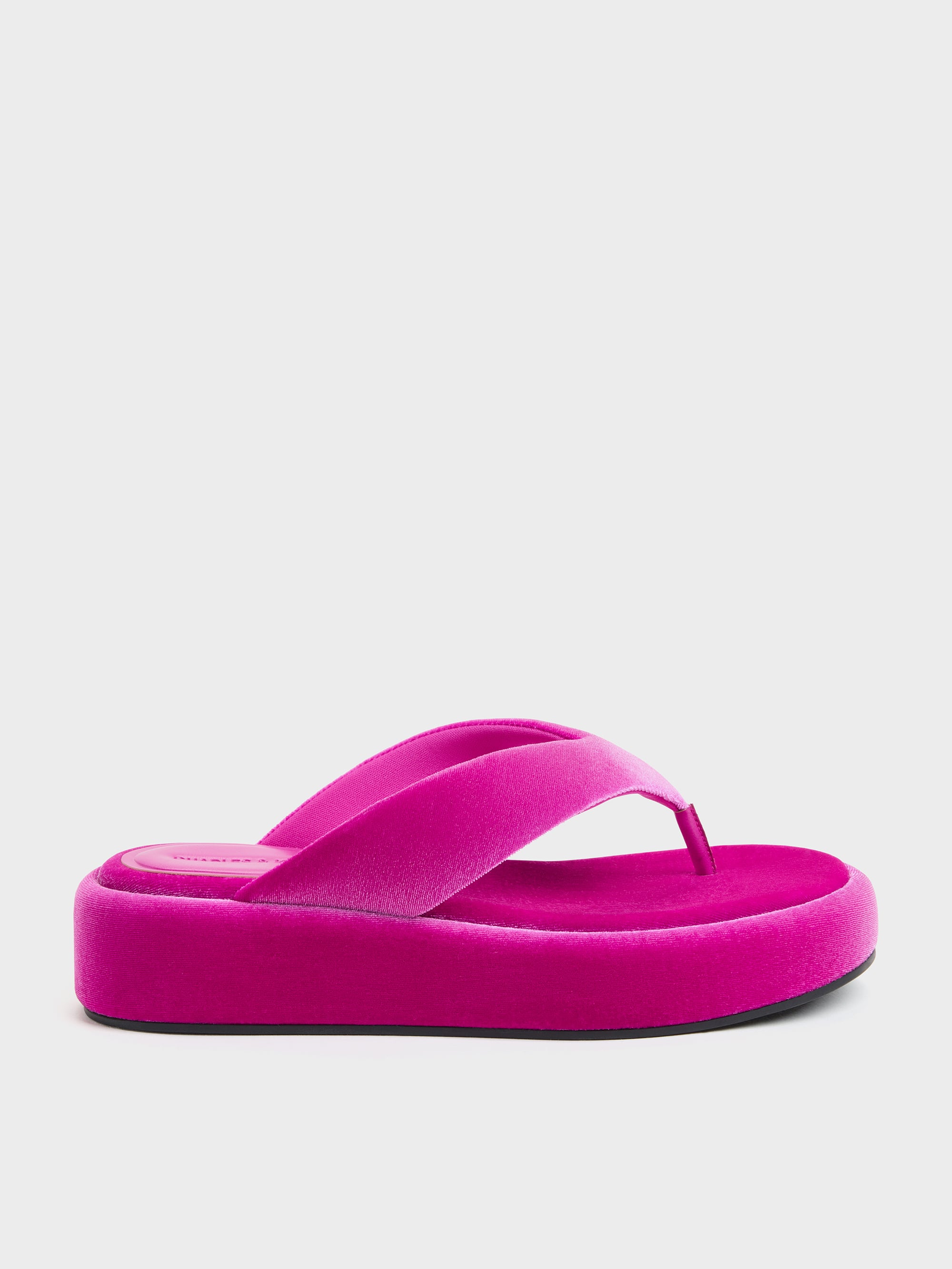 CHARLES & KEITH - Velvet Flatform Thong Sandals by Charles & Keith US