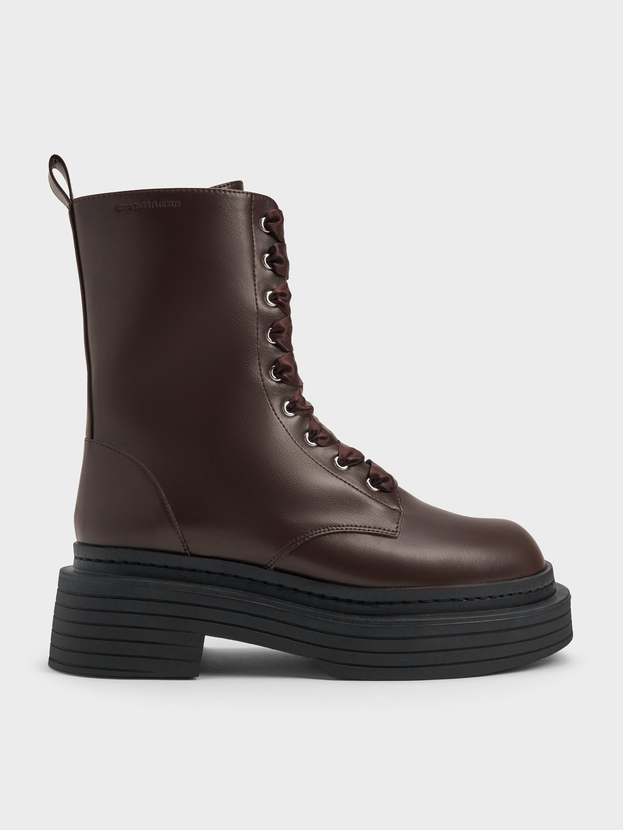 CHARLES & KEITH - Satin-Lace Platform Combat Boots