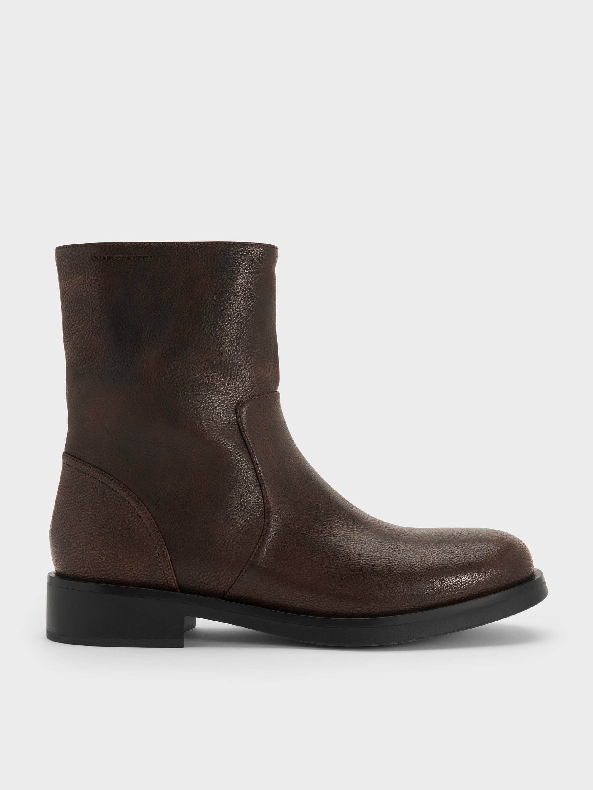 CHARLES & KEITH - Burnished Side-Zip Ankle Boots by Charles & Keith US