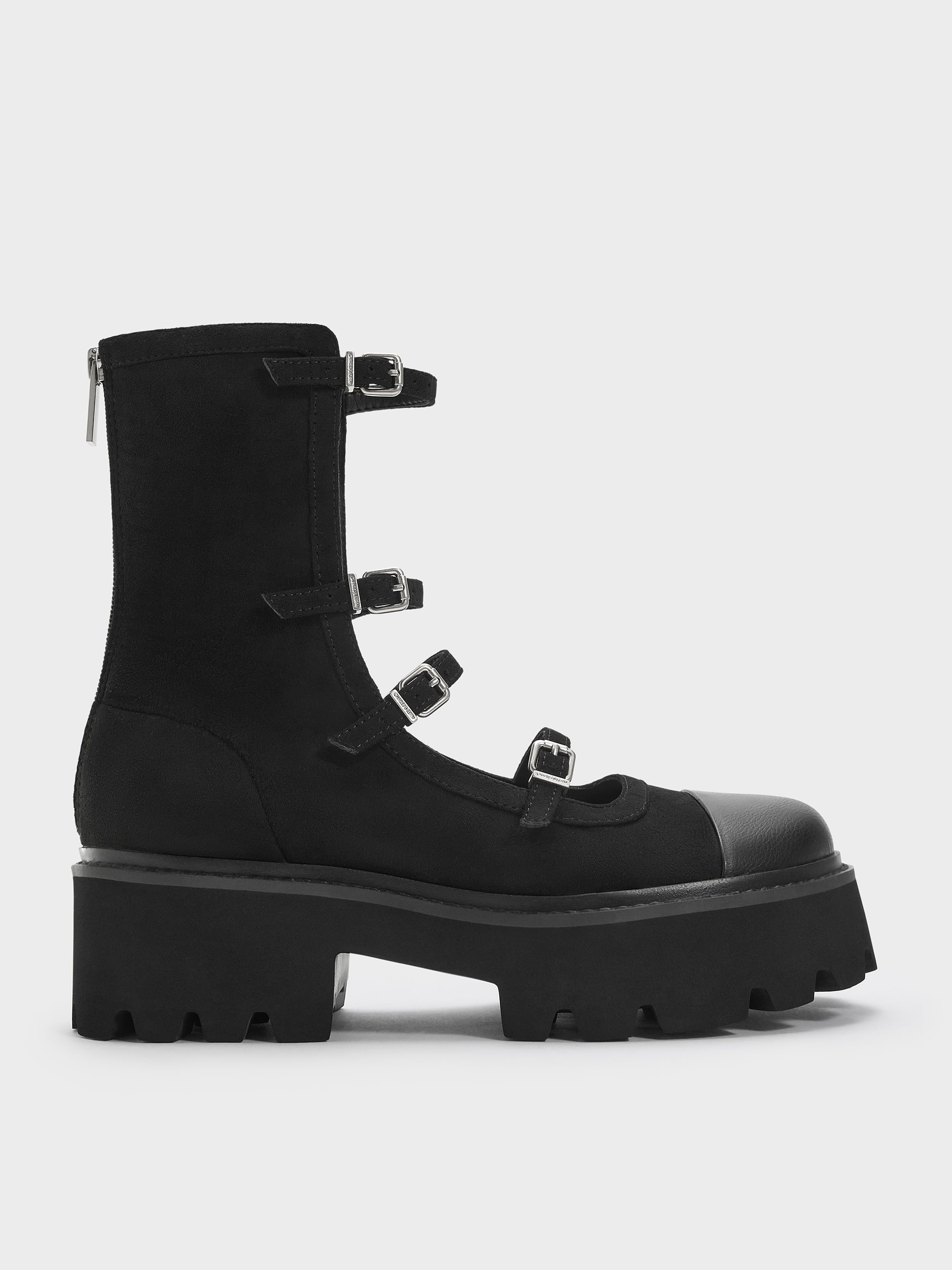 CHARLES & KEITH - Celia Faux Suede Multi-Strap Calf Boots by Charles & Keith US