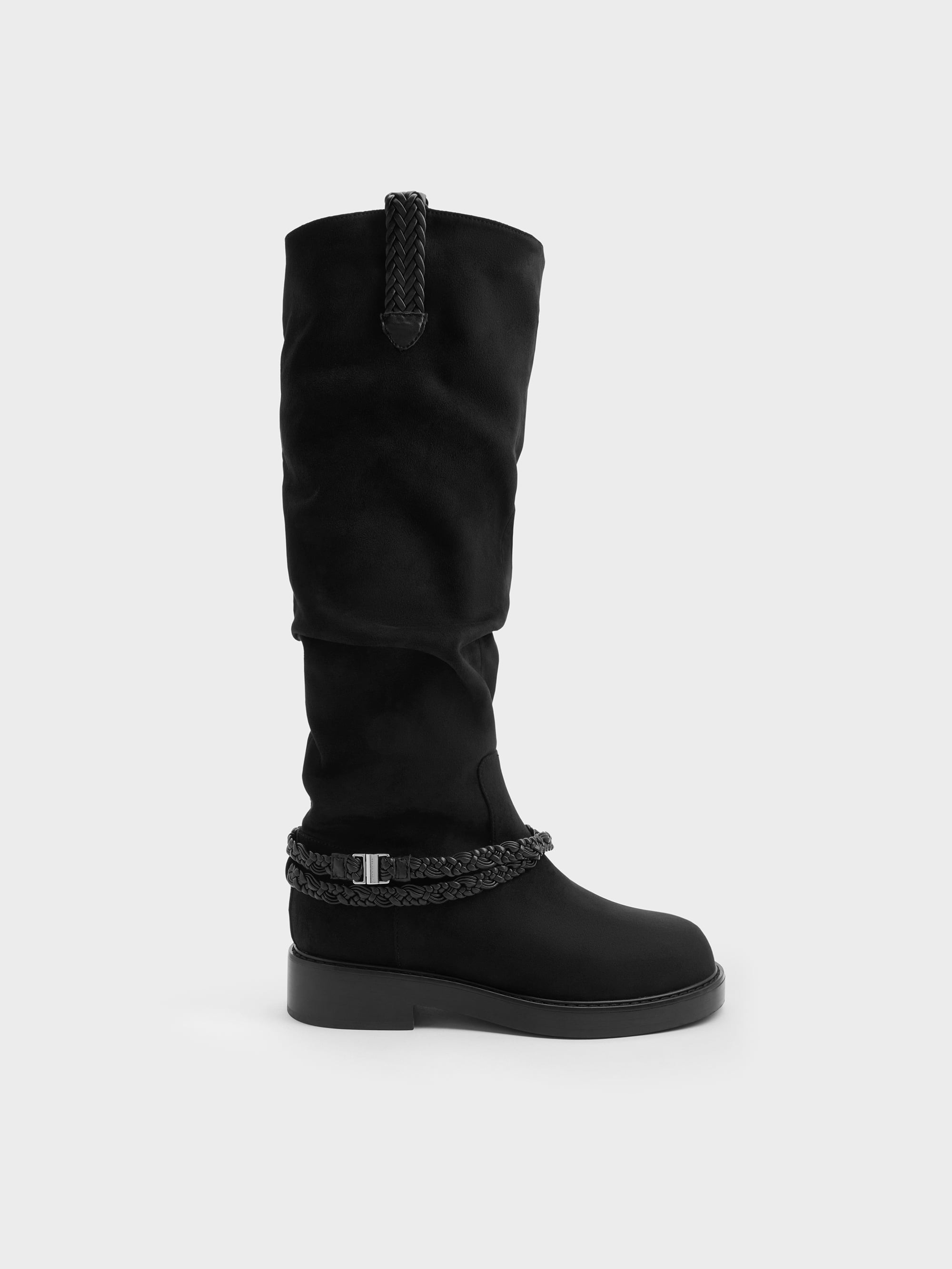 CHARLES & KEITH - Franca Faux Suede Braided-Strap Knee-High Boots by Charles & Keith US