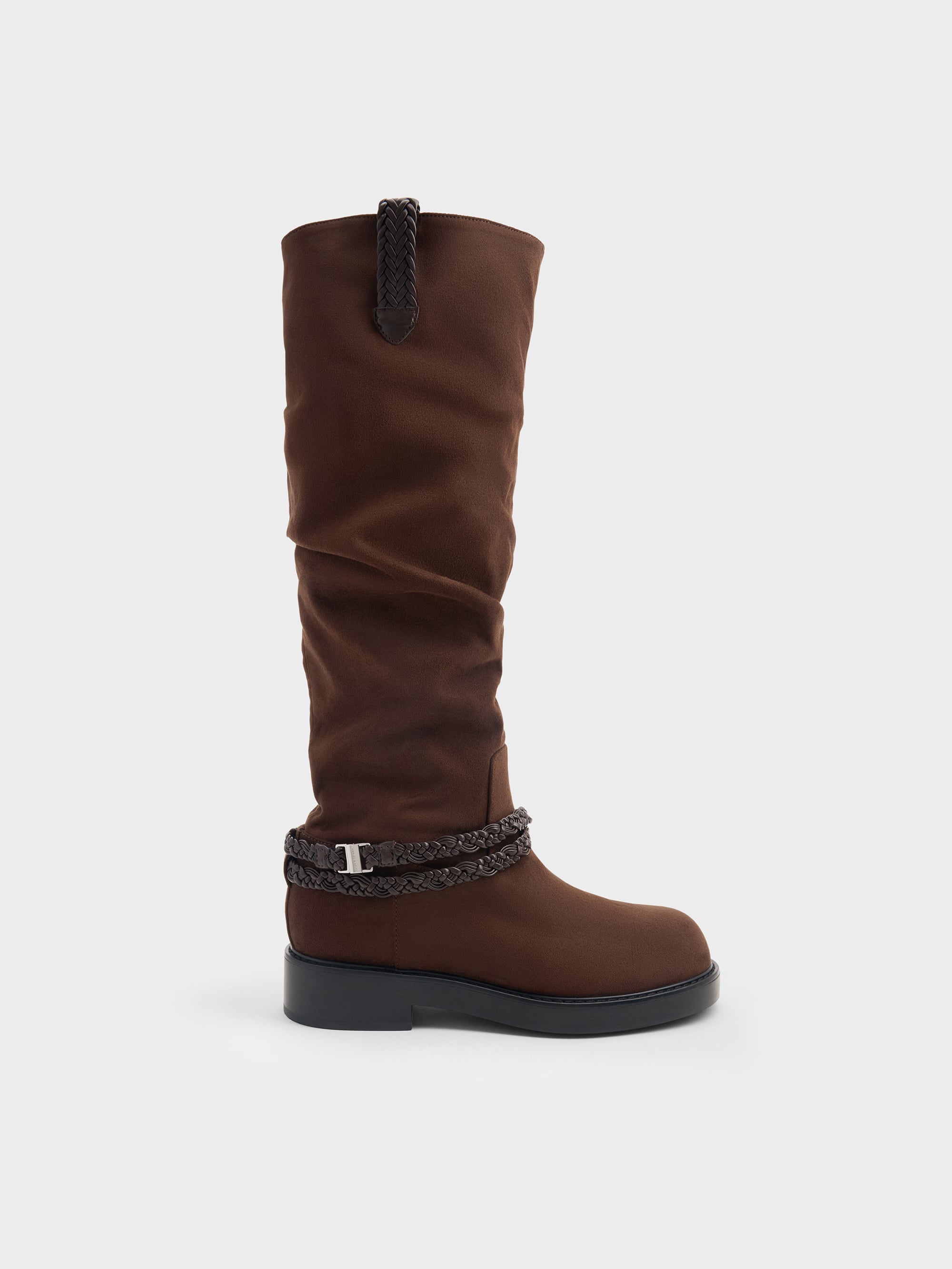CHARLES & KEITH - Franca Faux Suede Braided-Strap Knee-High Boots by Charles & Keith US