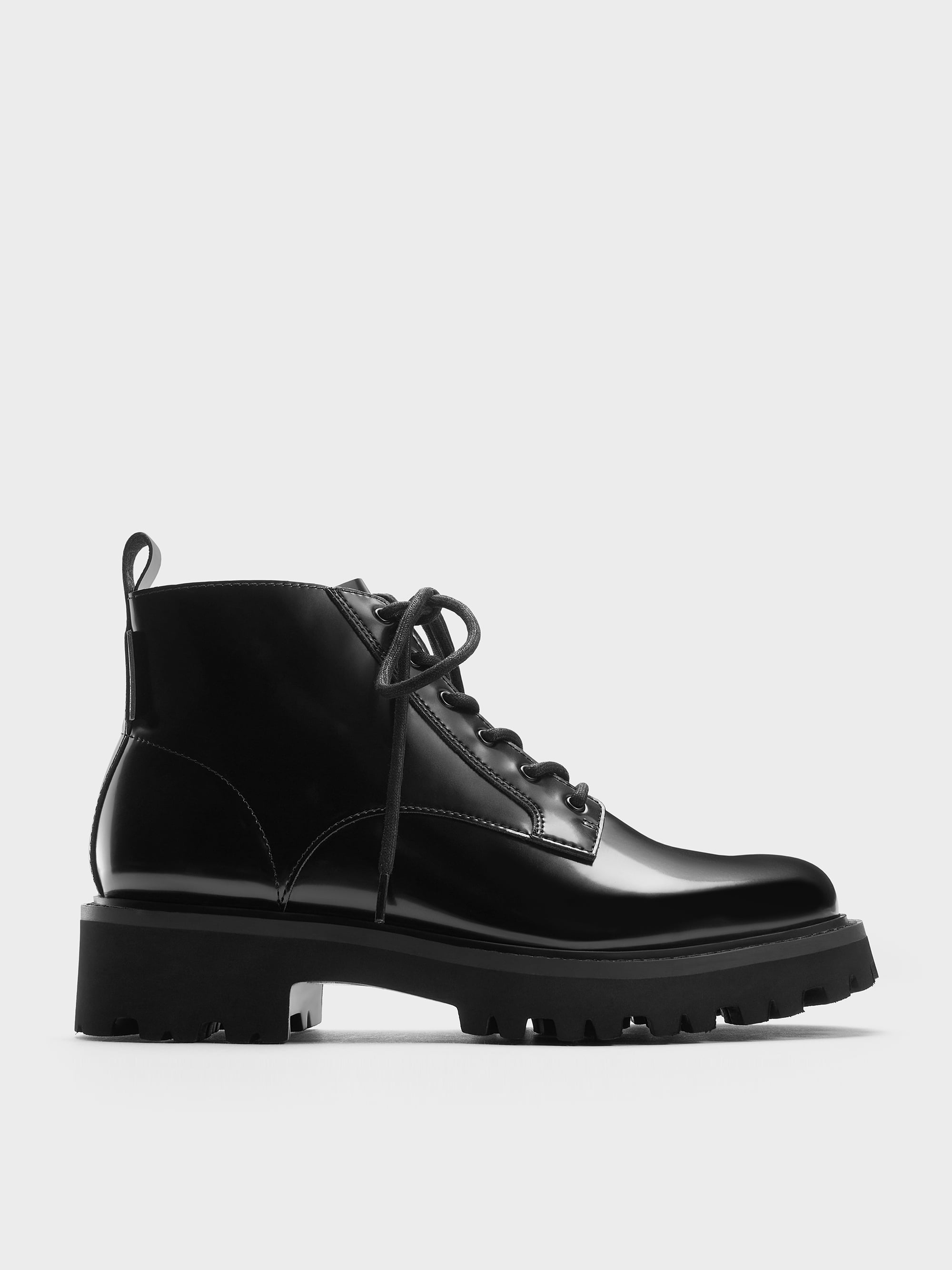 CHARLES & KEITH - Ridged-Sole Side-Zip Combat Boots by Charles & Keith US