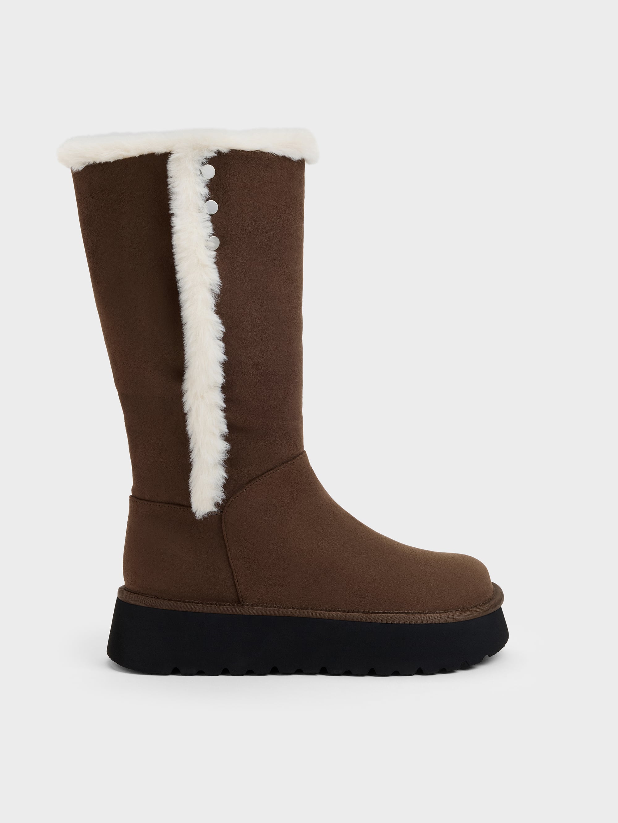 CHARLES & KEITH - Floyd Faux Suede Fur-Trim Platform Boots by Charles & Keith US