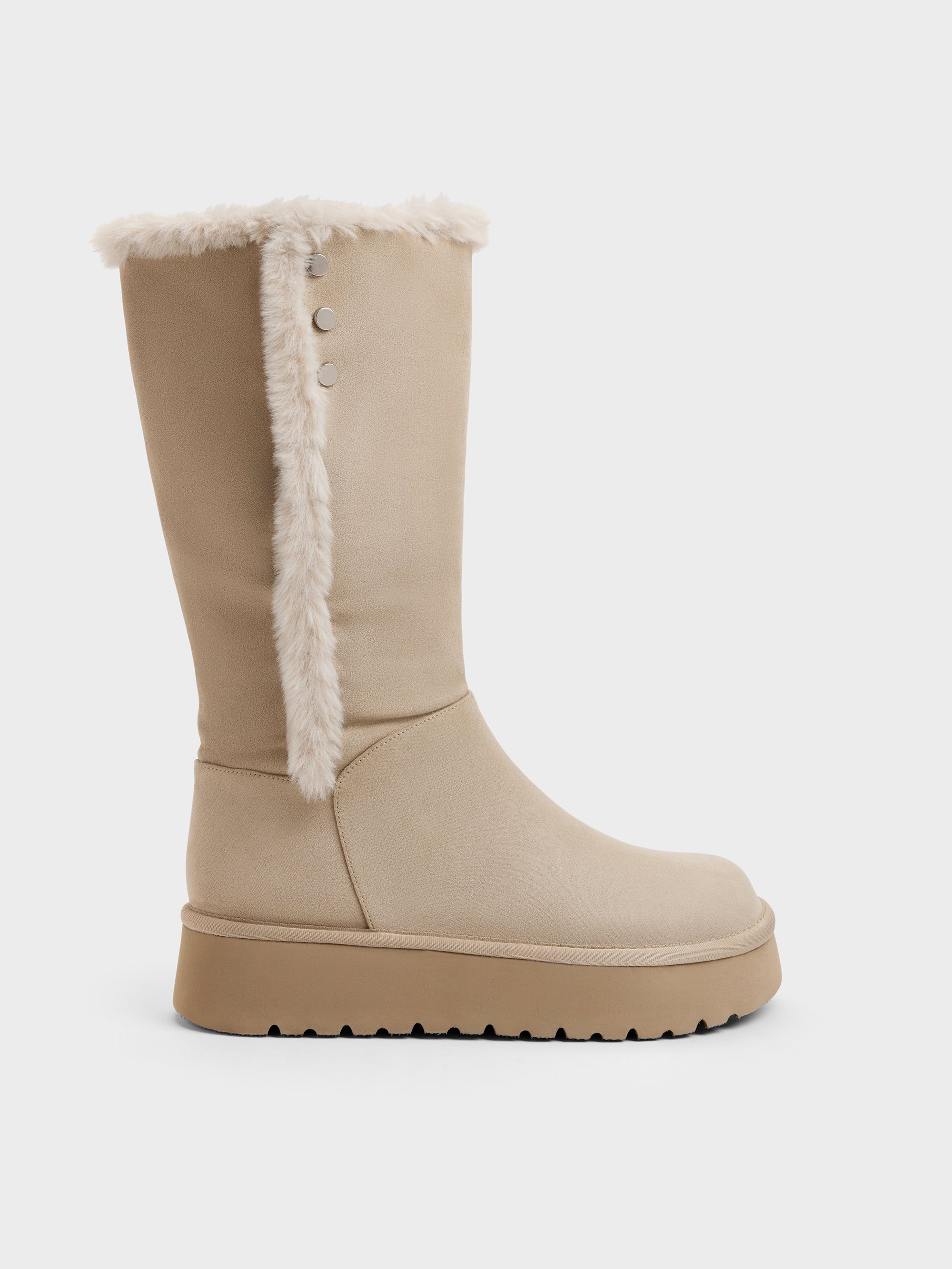 CHARLES & KEITH - Floyd Faux Suede Fur-Trim Platform Boots by Charles & Keith US