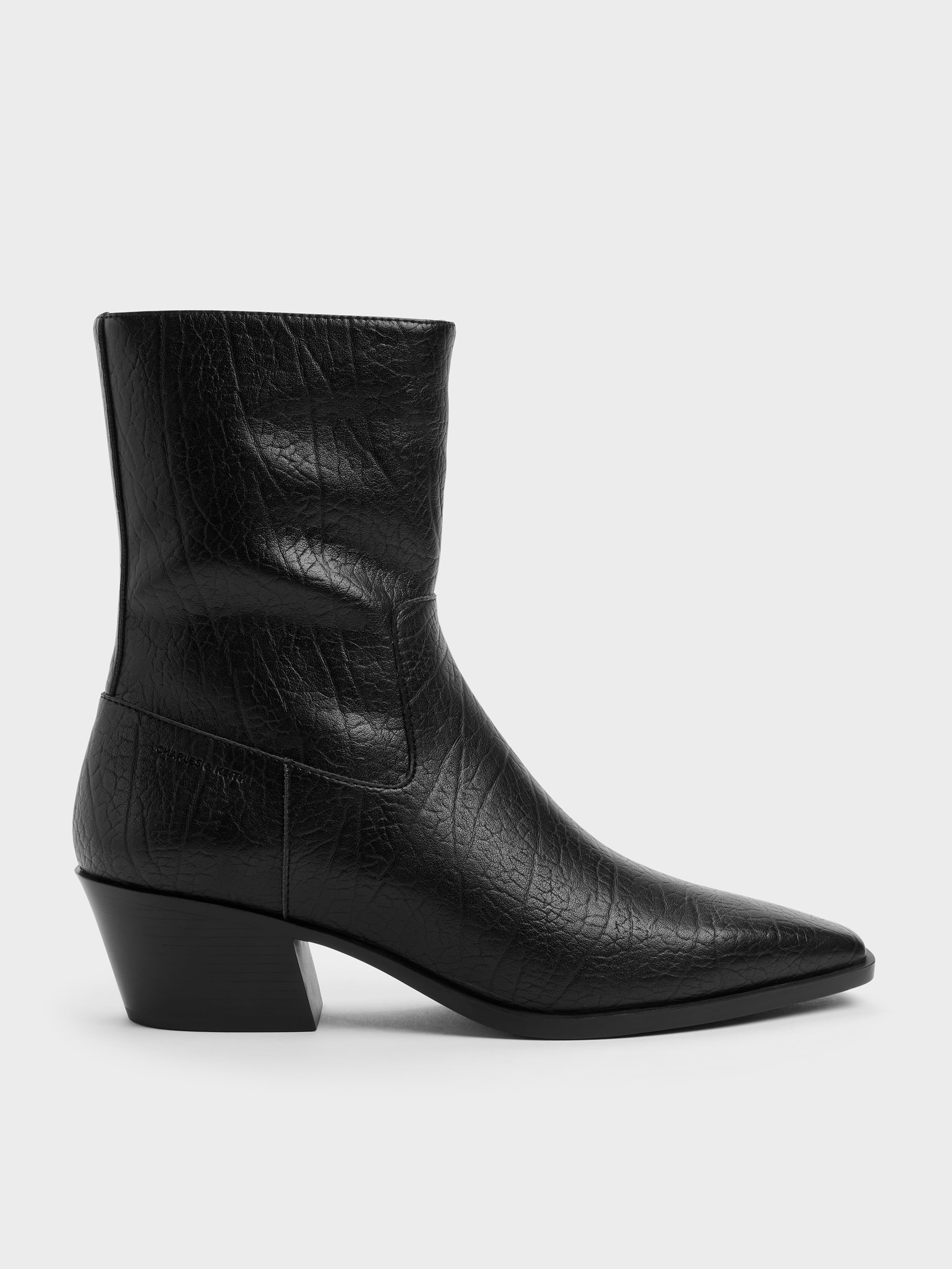 CHARLES & KEITH - Crinkle-Effect Tapered Ankle Boots by Charles & Keith US