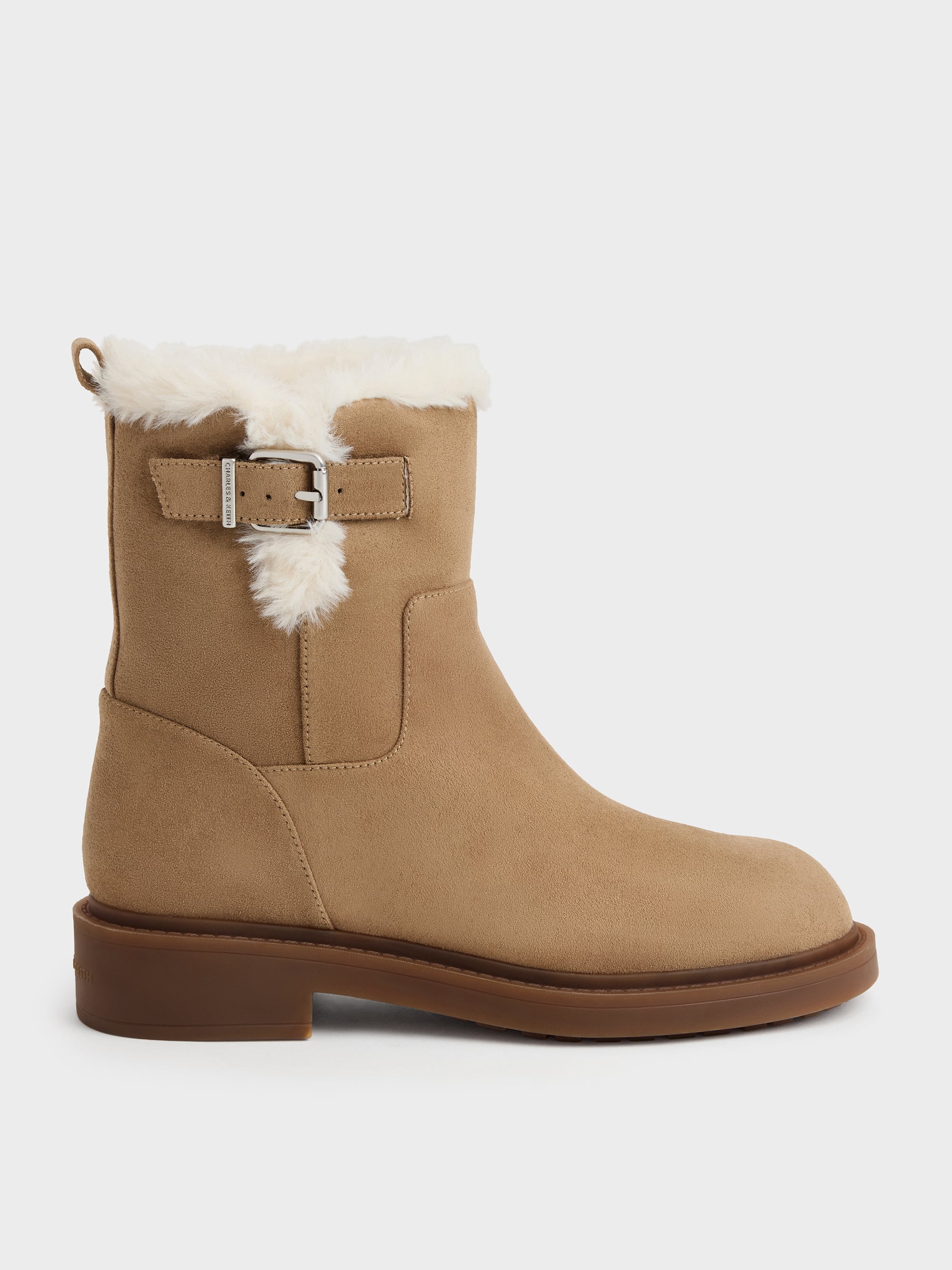 CHARLES & KEITH - Joni Faux Suede Fur-Trim Ankle Boots by Charles & Keith US