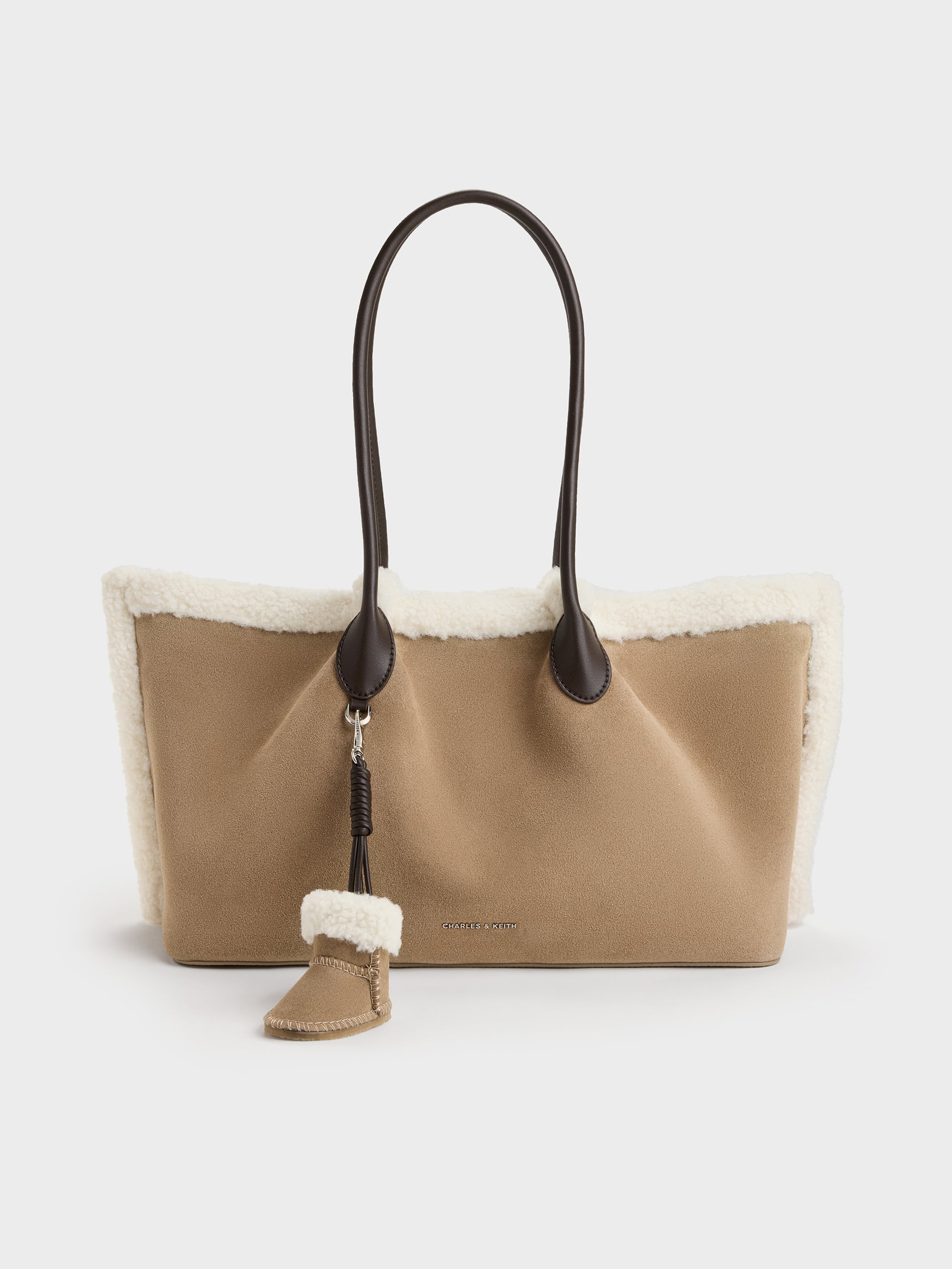 CHARLES & KEITH - XL Cosima Fur-Trim Tote Bag by Charles & Keith US