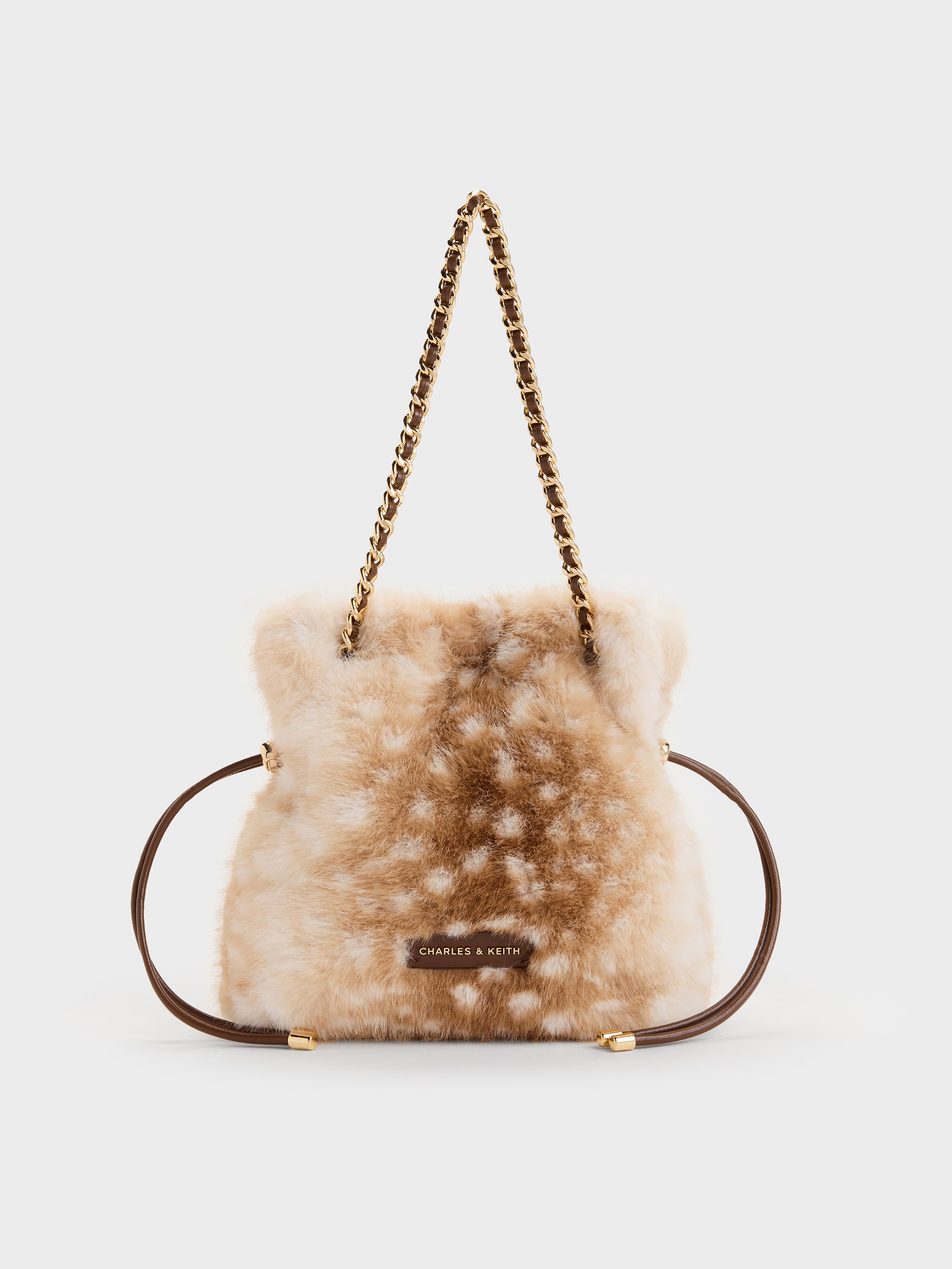 CHARLES & KEITH - Arya Furry Deer-Print Braided-Chain Crossbody Bag by Charles & Keith US