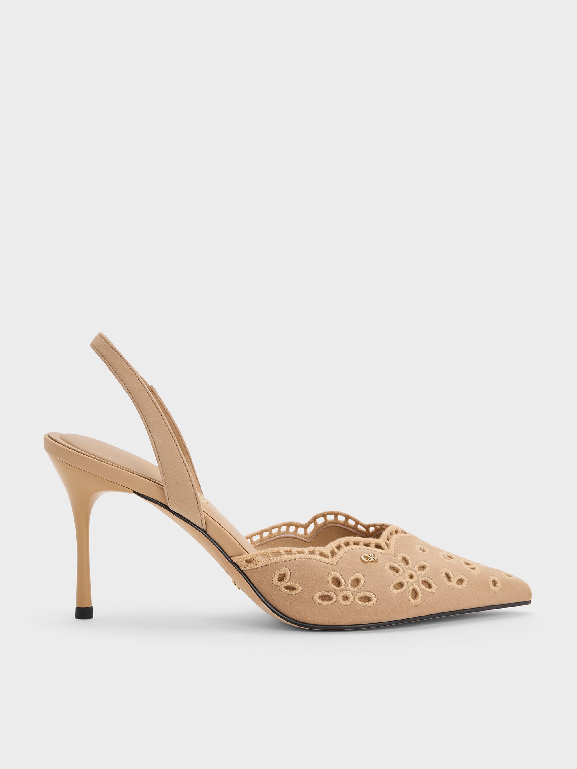 CHARLES & KEITH - Leather Embroidered Pointed Slingback Pumps by Charles & Keith US